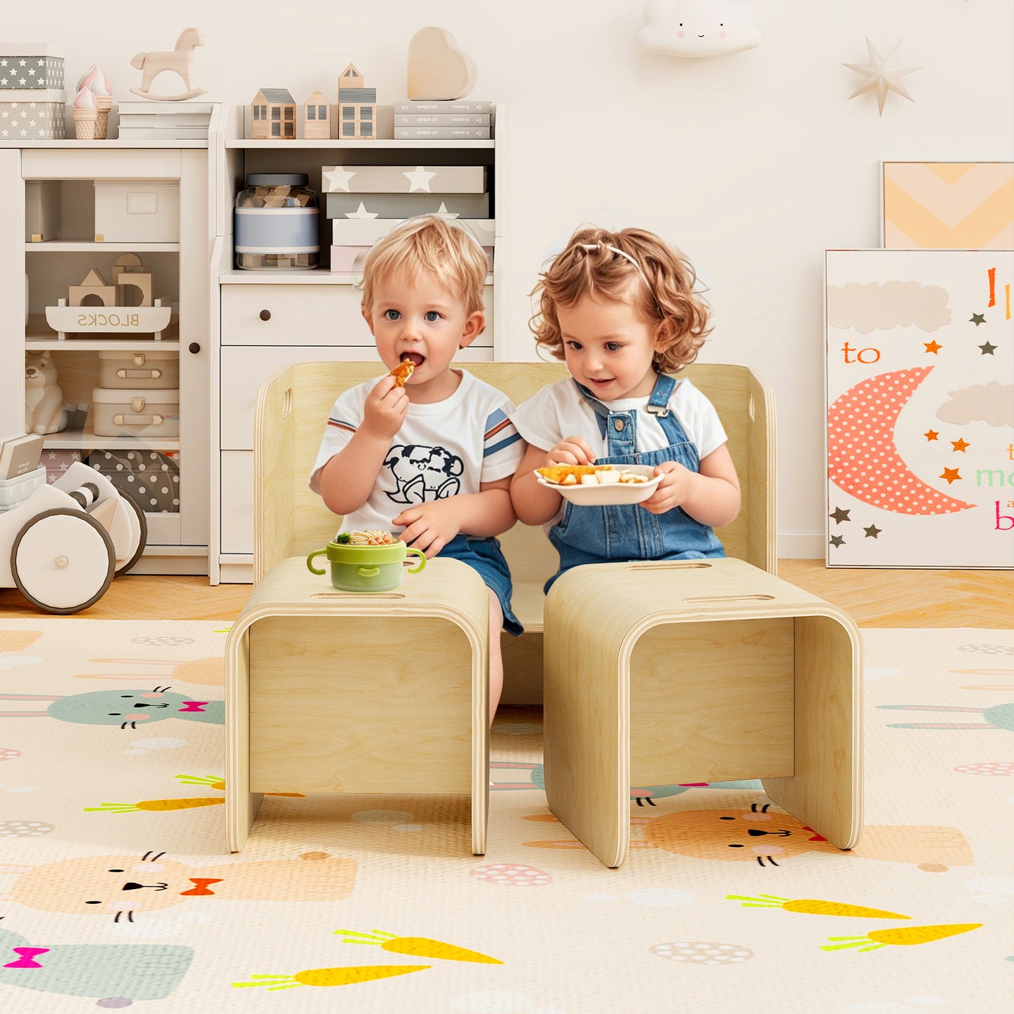 3 Pieces Kids Wooden Table and Chair Set-Natural Kids Crystal