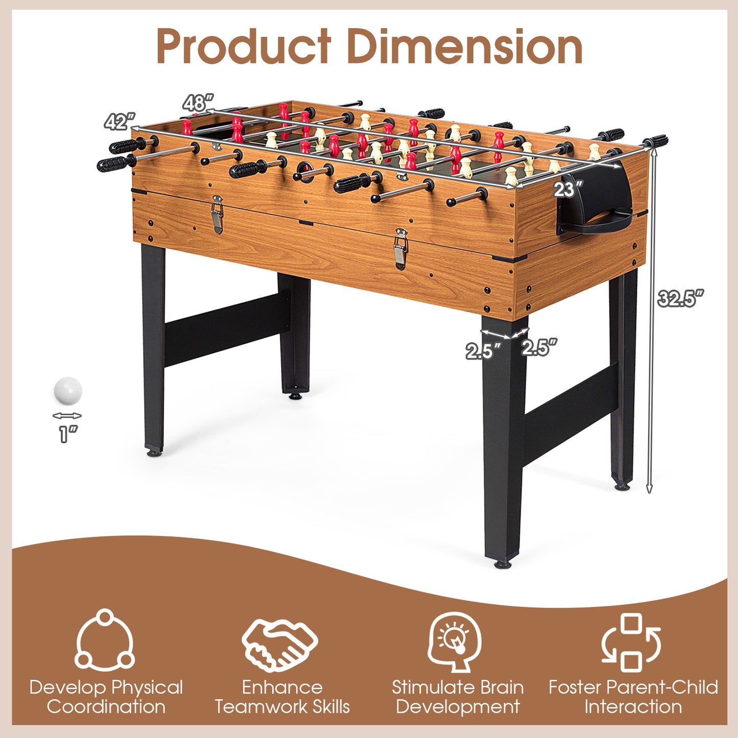 48 Inch 3-In-1 Multi Combo Game Table with Soccer for Game Rooms Kids Crystal