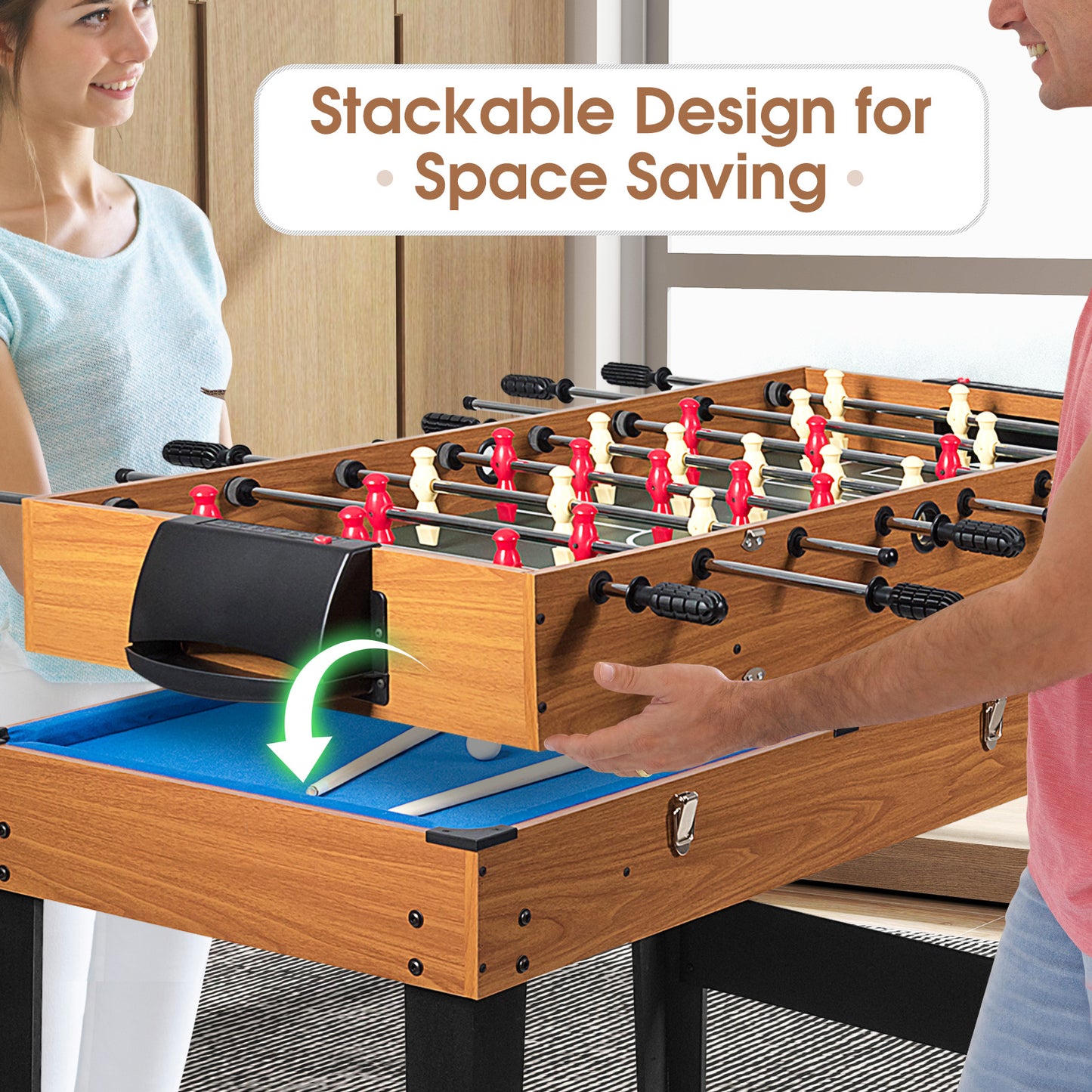48 Inch 3-In-1 Multi Combo Game Table with Soccer for Game Rooms Kids Crystal