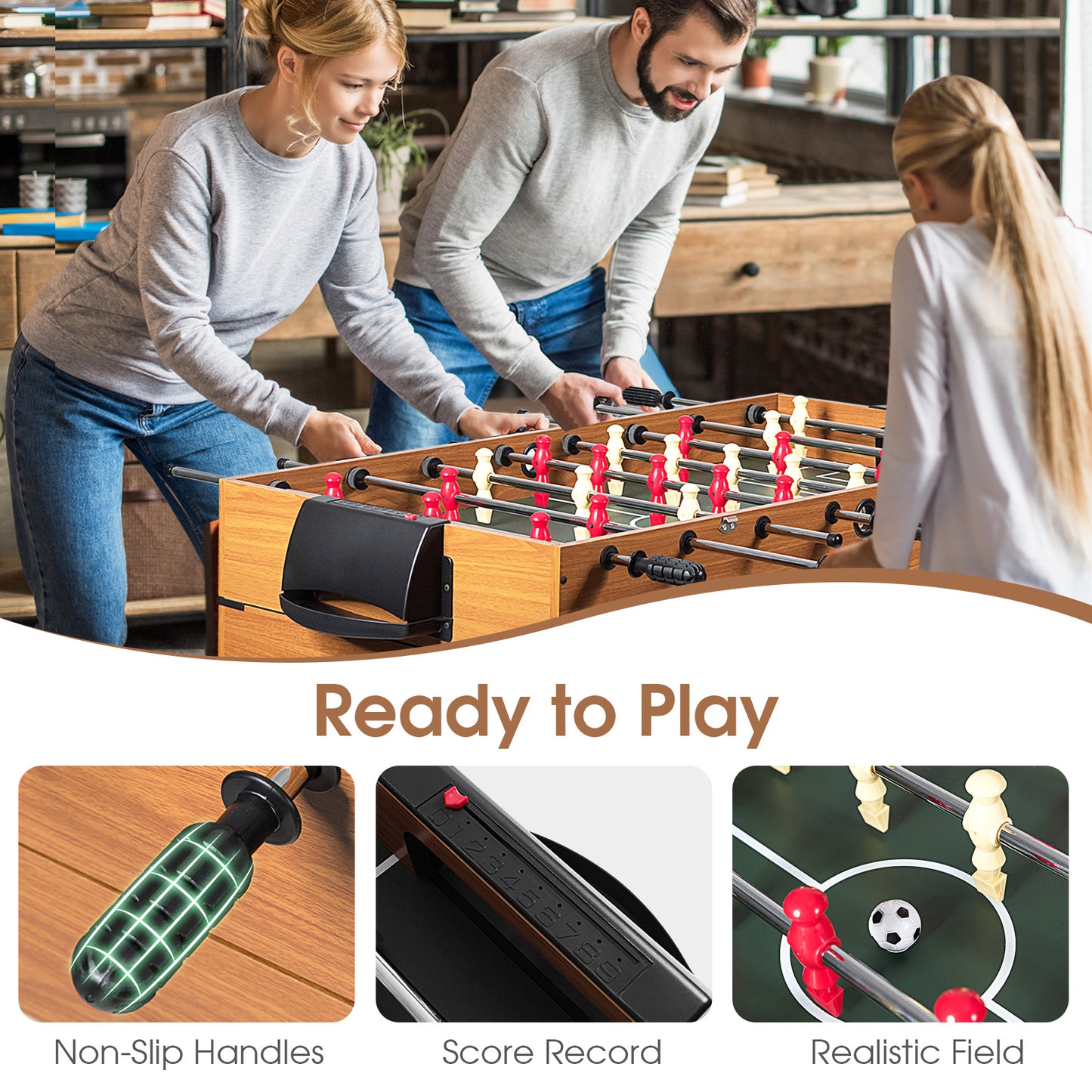 48 Inch 3-In-1 Multi Combo Game Table with Soccer for Game Rooms Kids Crystal