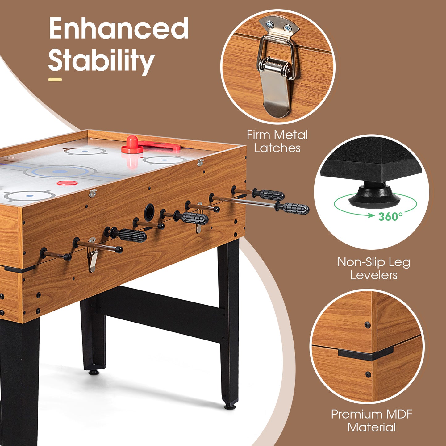 48 Inch 3-In-1 Multi Combo Game Table with Soccer for Game Rooms Kids Crystal