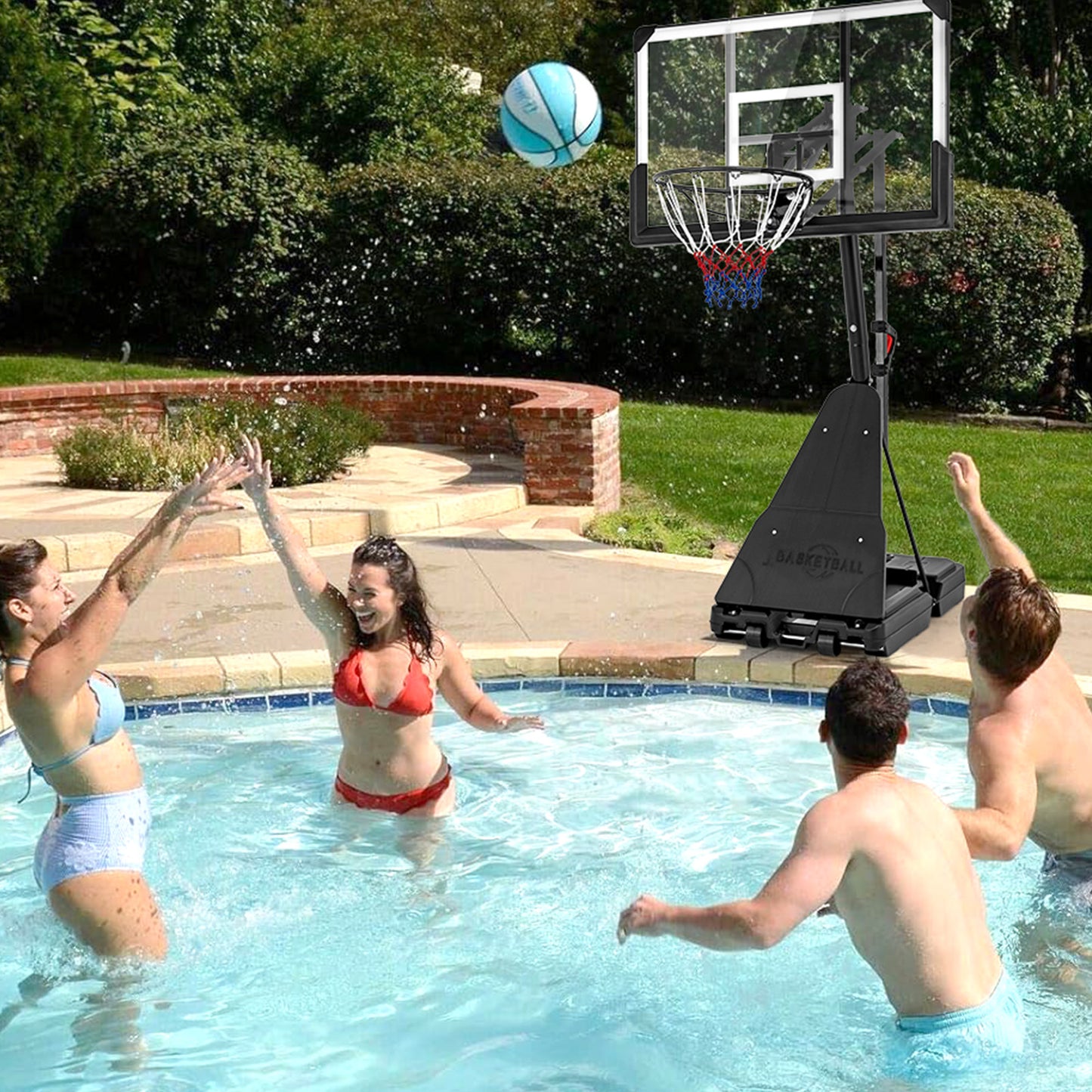 4.9-10 Feet Height Adjustable Portable Basketball Hoop Basketball Goal System Kids Crystal