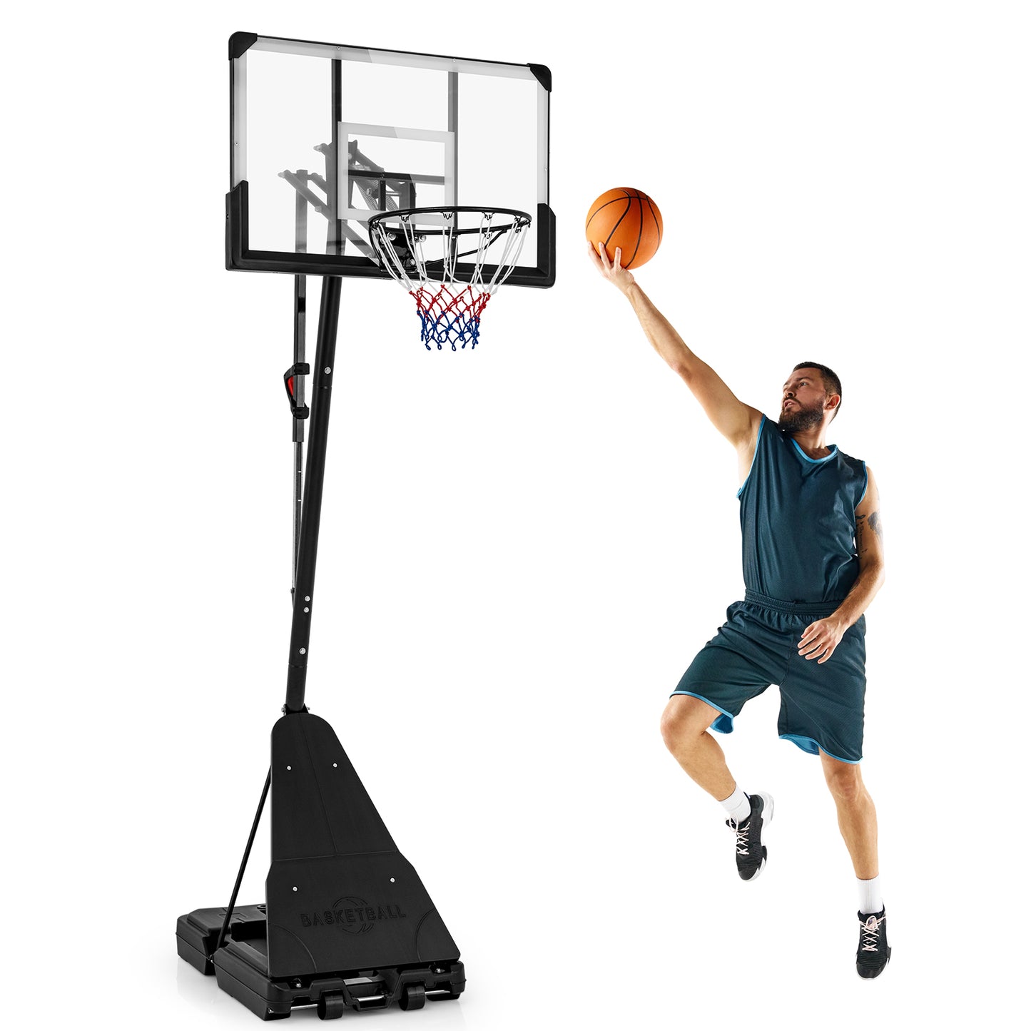 4.9-10 Feet Height Adjustable Portable Basketball Hoop Basketball Goal System Kids Crystal
