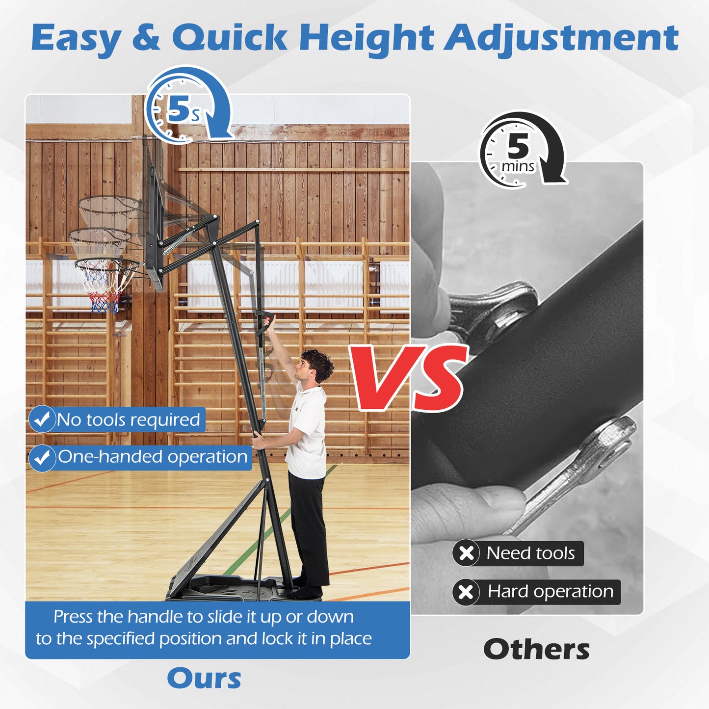 4.9-10 Feet Height Adjustable Portable Basketball Hoop Basketball Goal System Kids Crystal