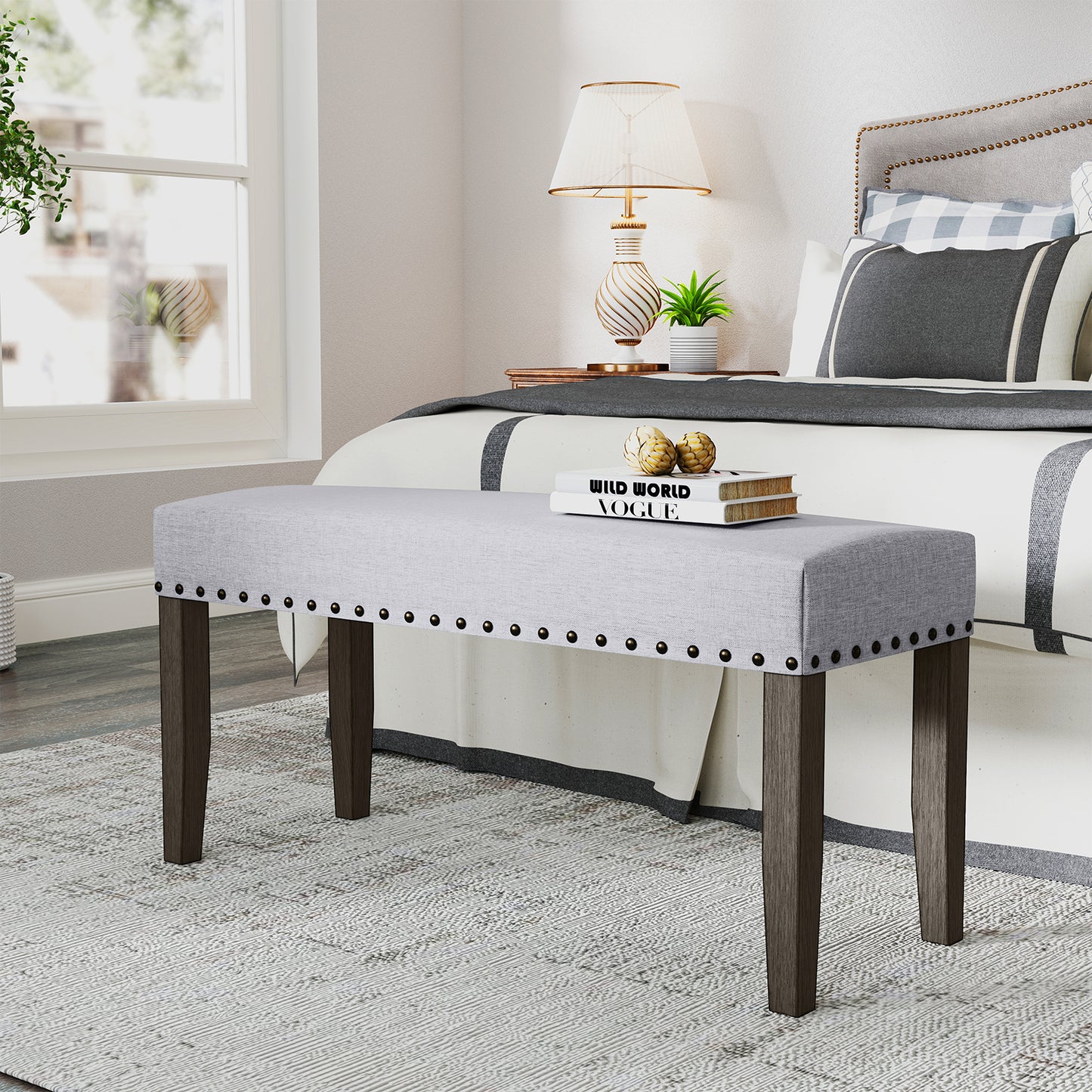 42.5 Inch Upholstered Entryway Bench End of Bed Bench-Gray Kids Crystal