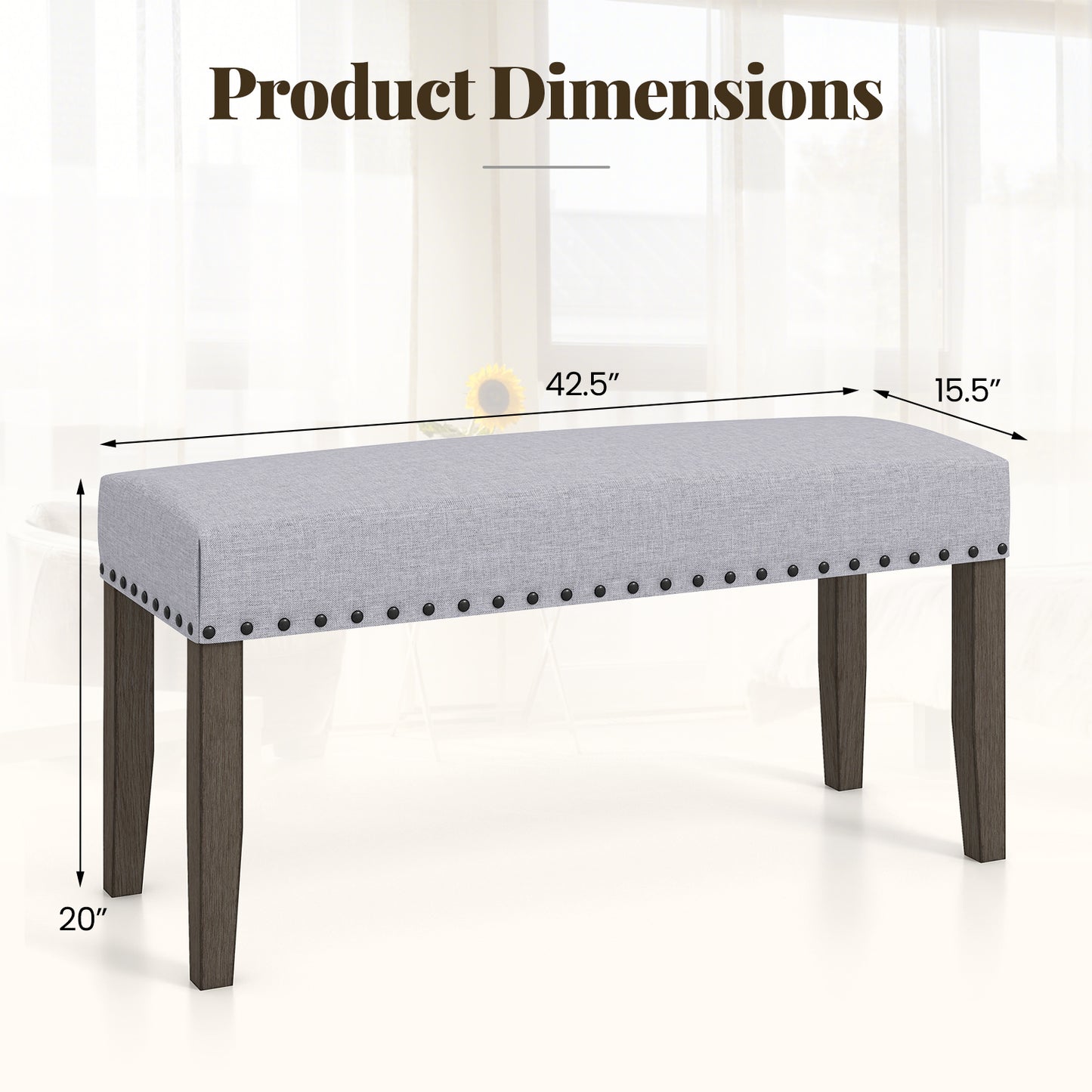 42.5 Inch Upholstered Entryway Bench End of Bed Bench-Gray Kids Crystal