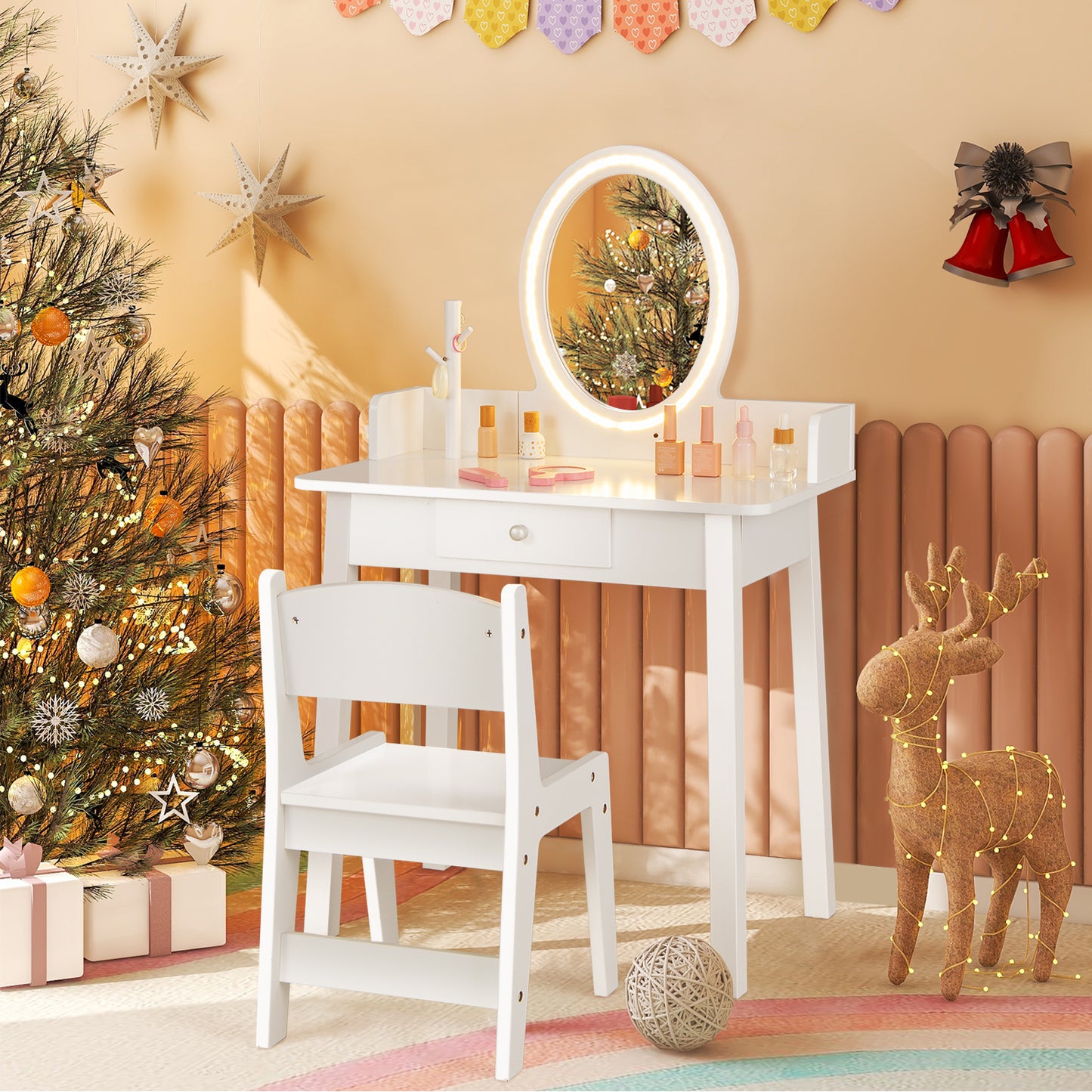 Kids Vanity Set with Lighted Mirror-White Kids Crystal