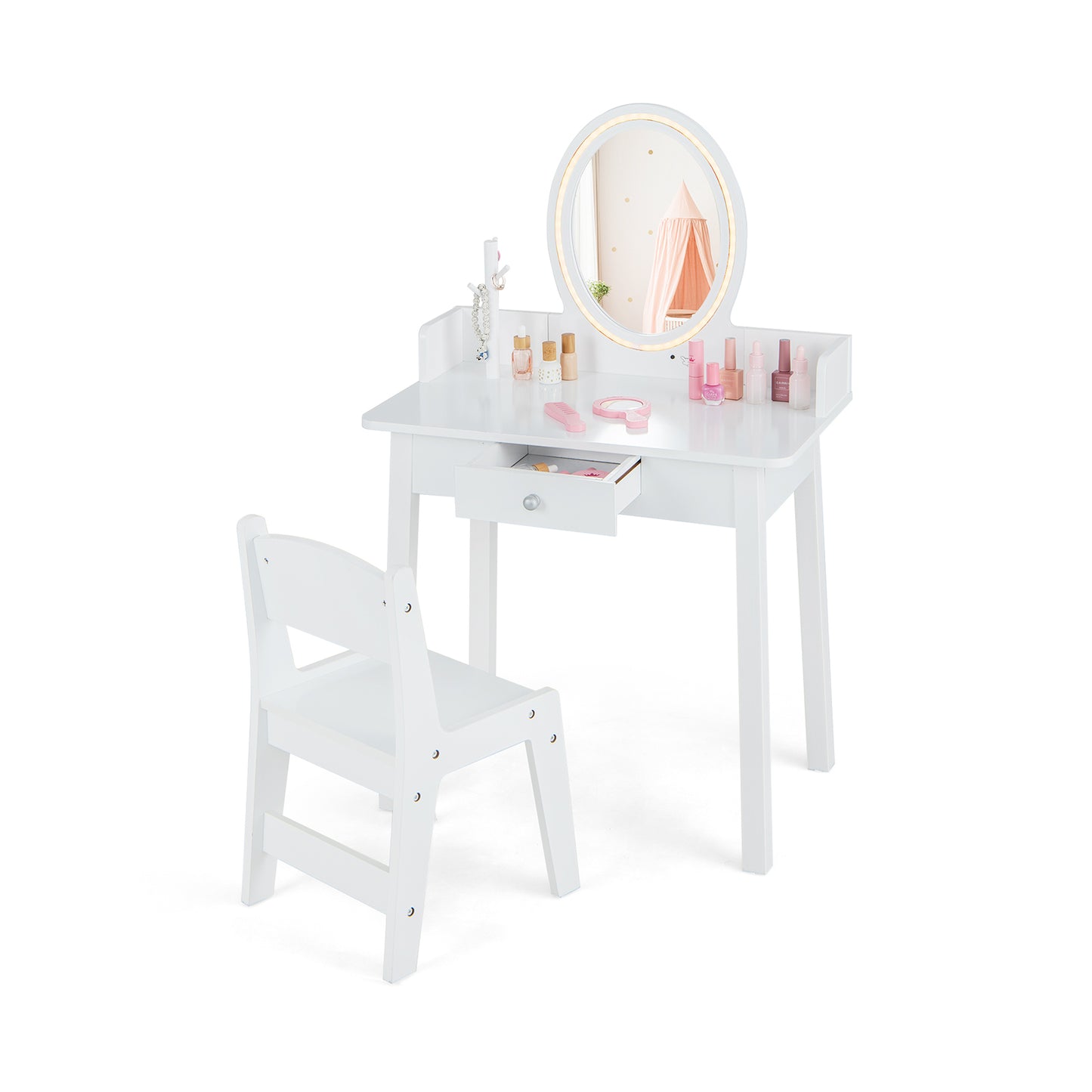 Kids Vanity Set with Lighted Mirror-White Kids Crystal