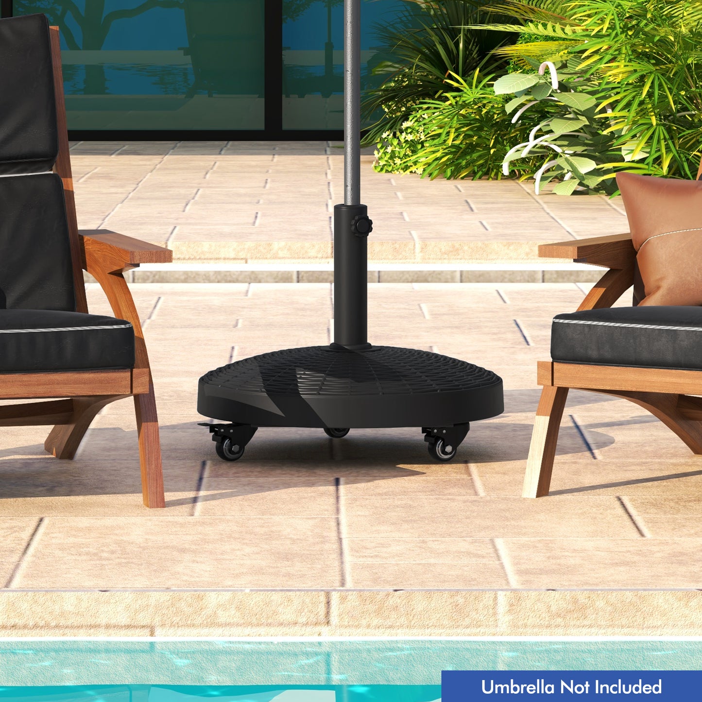 50 LBS Patio Wicker Style Resin Umbrella Base Stand Heavy Duty with Wheels Kids Crystal