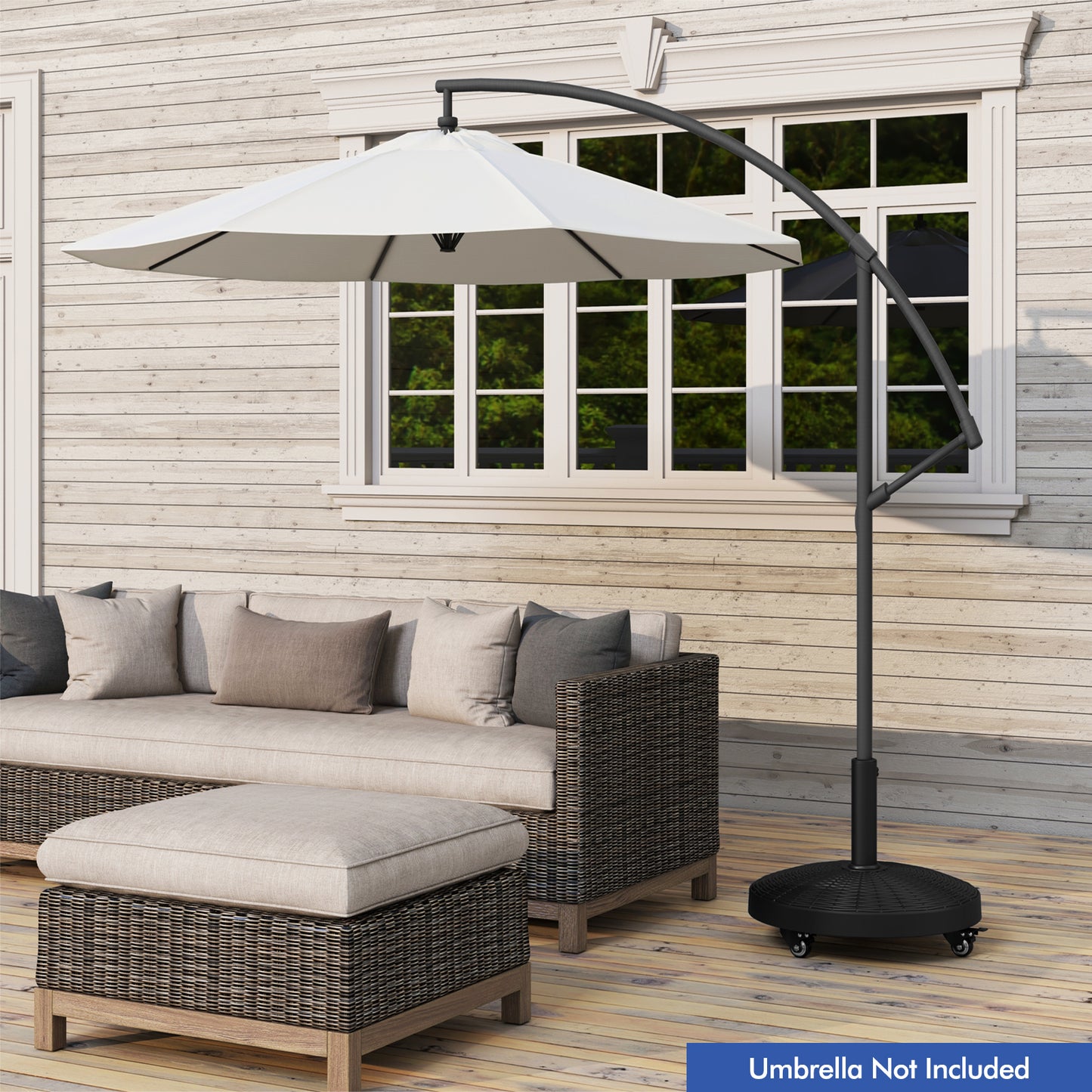 50 LBS Patio Wicker Style Resin Umbrella Base Stand Heavy Duty with Wheels Kids Crystal