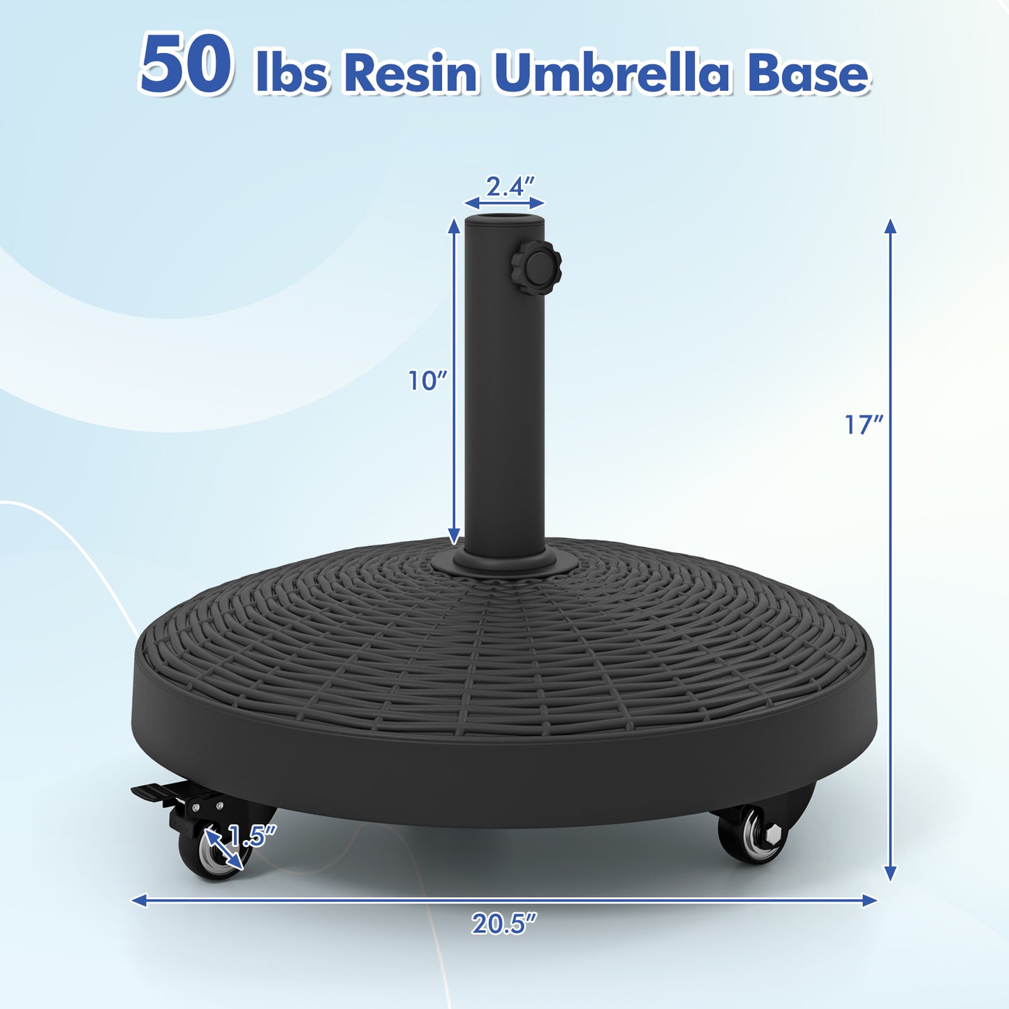 50 LBS Patio Wicker Style Resin Umbrella Base Stand Heavy Duty with Wheels Kids Crystal