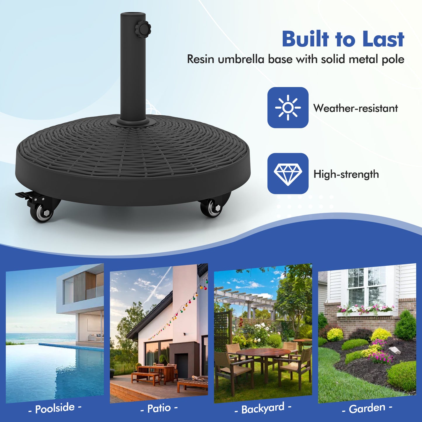 50 LBS Patio Wicker Style Resin Umbrella Base Stand Heavy Duty with Wheels Kids Crystal
