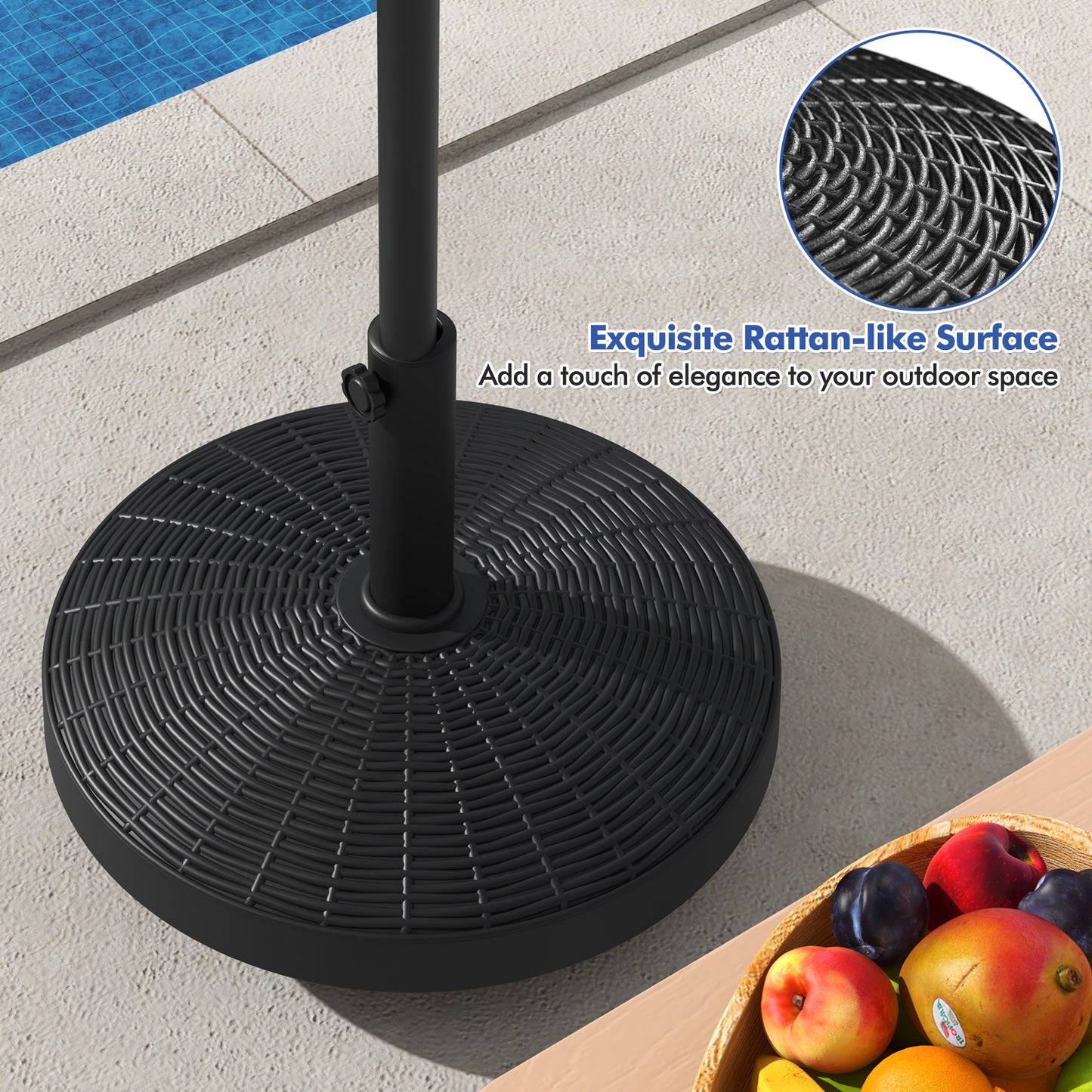 50 LBS Patio Wicker Style Resin Umbrella Base Stand Heavy Duty with Wheels Kids Crystal
