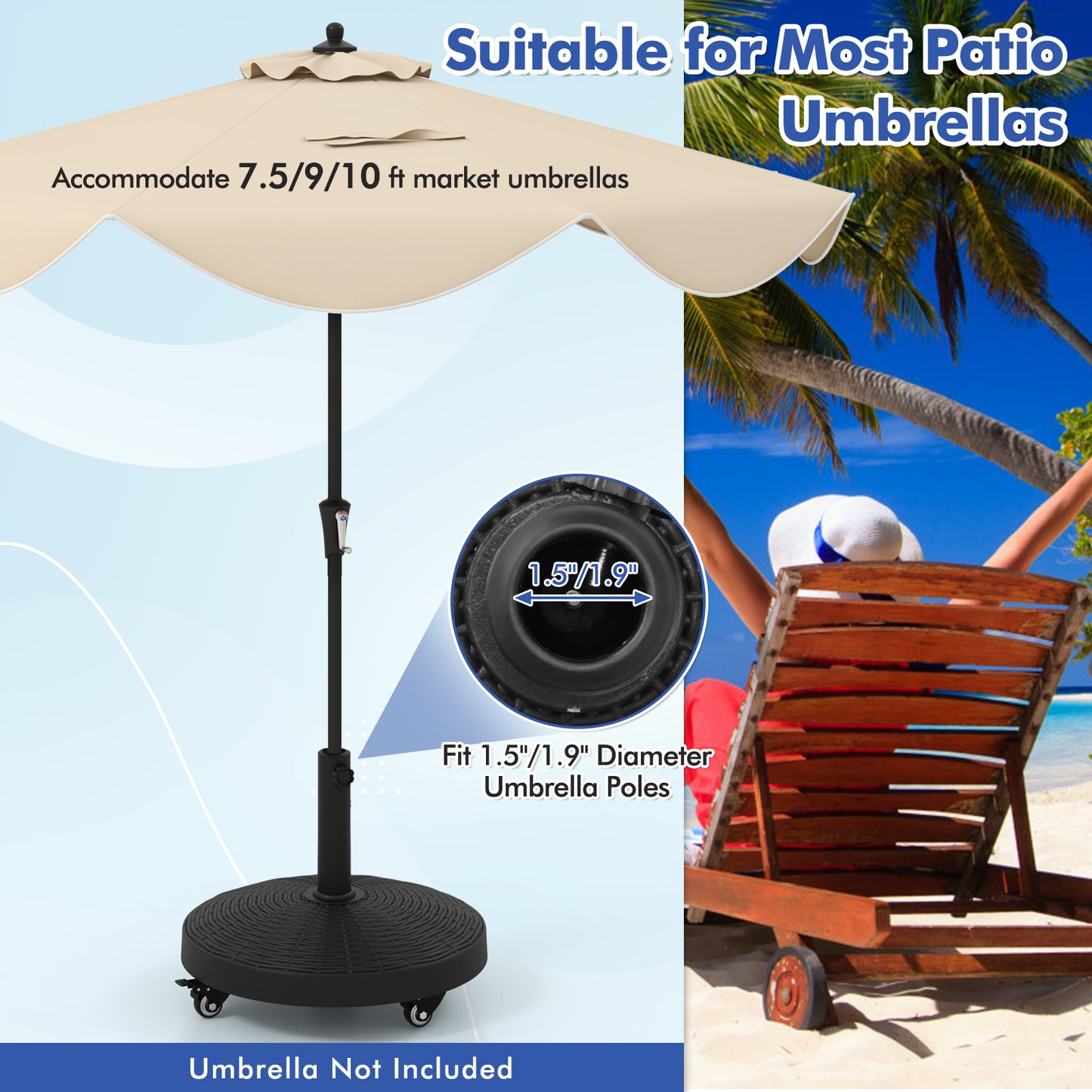 50 LBS Patio Wicker Style Resin Umbrella Base Stand Heavy Duty with Wheels Kids Crystal