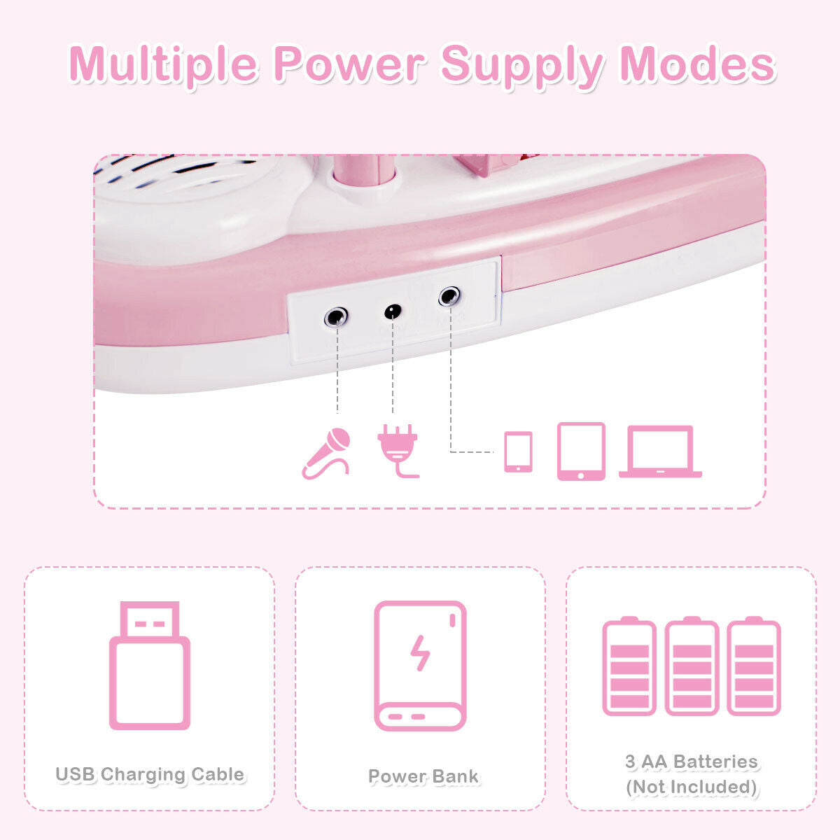 Multifunctional 37 Electric Keyboard Piano with Microphone-Pink Kids Crystal