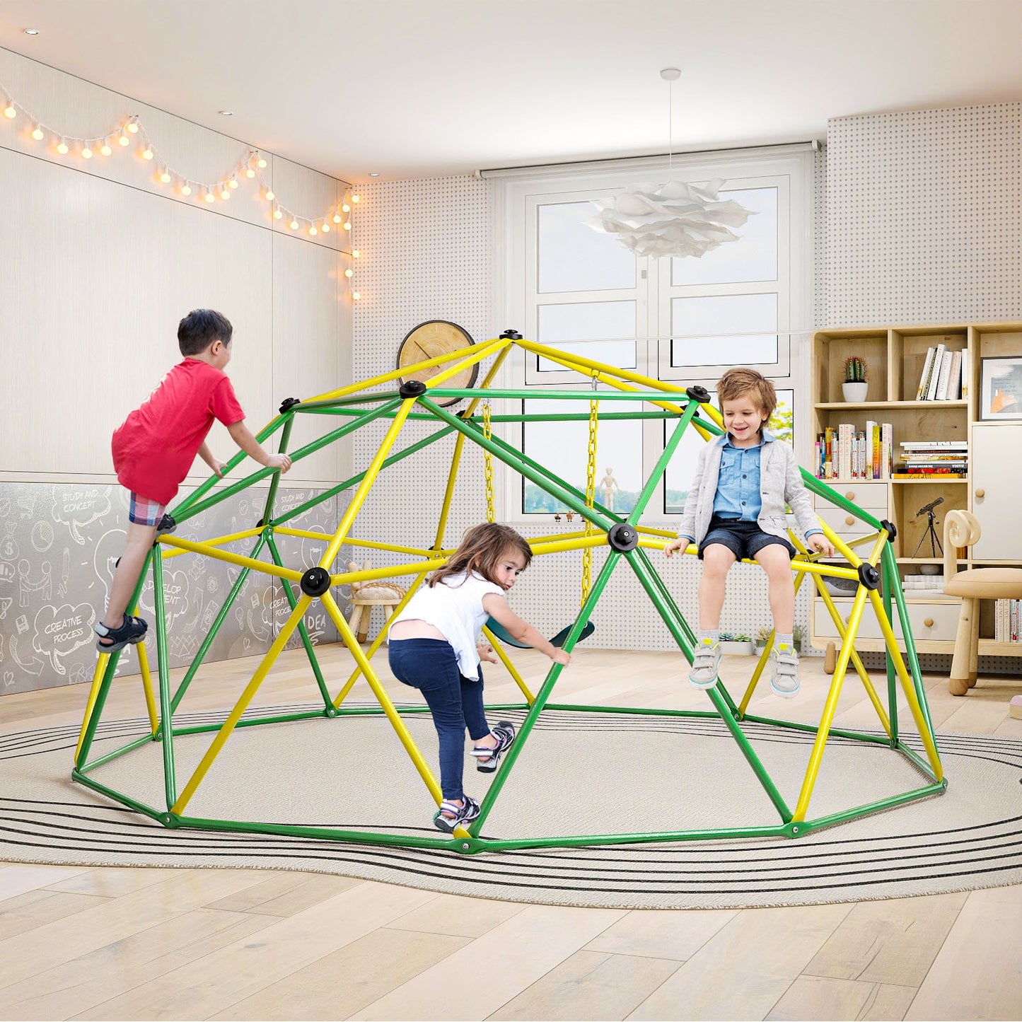 10 Feet Dome Climber with Swing and 800 Lbs Load Capacity-Green Kids Crystal
