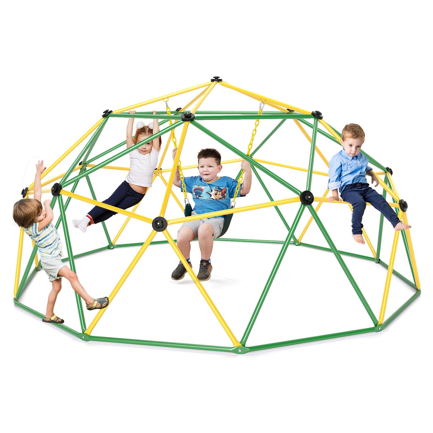 10 Feet Dome Climber with Swing and 800 Lbs Load Capacity-Green Kids Crystal