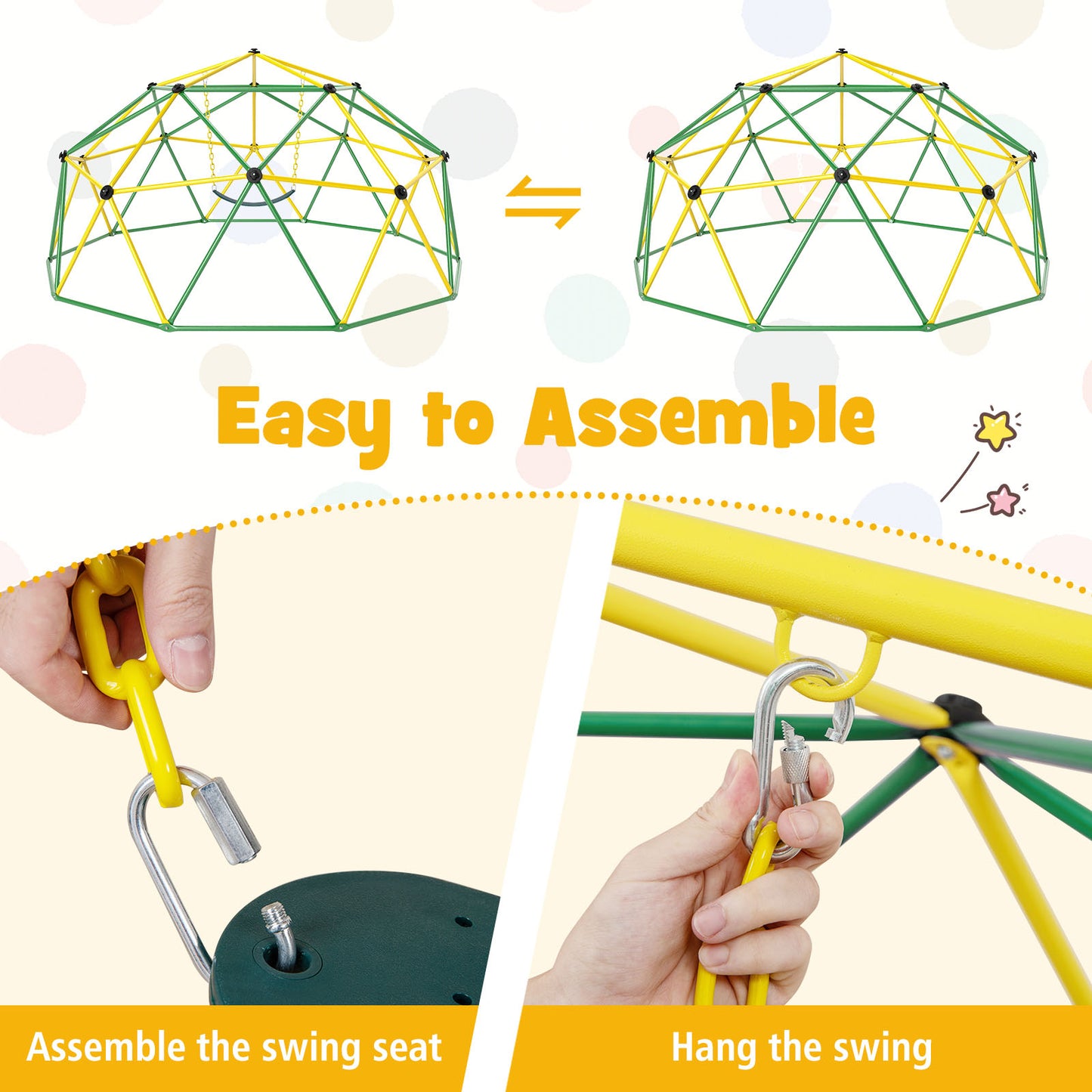 10 Feet Dome Climber with Swing and 800 Lbs Load Capacity-Green Kids Crystal