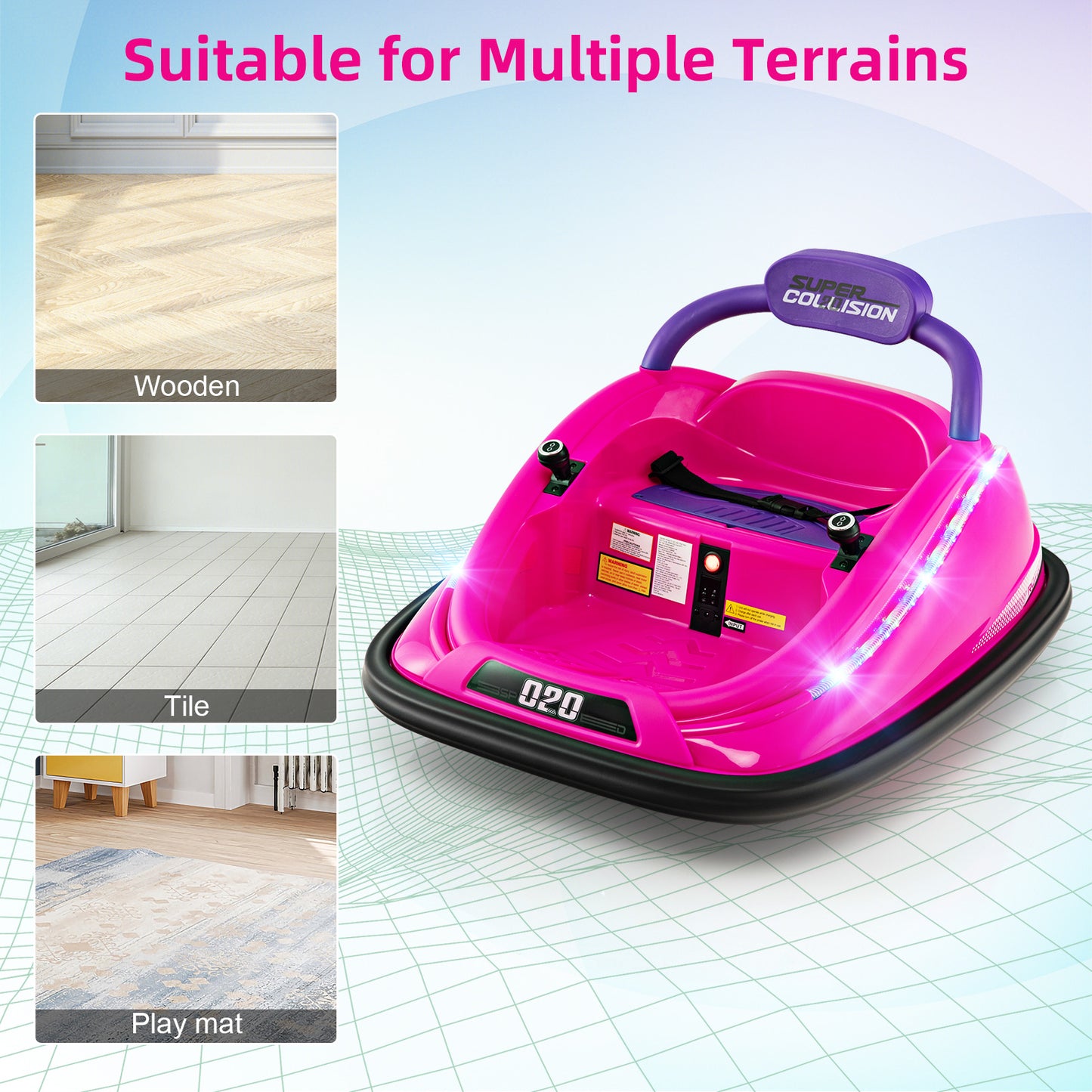 12V Kids Bumper Car Ride on Toy with Remote Control and 360 Degree Spin Rotation-Pink Kids Crystal