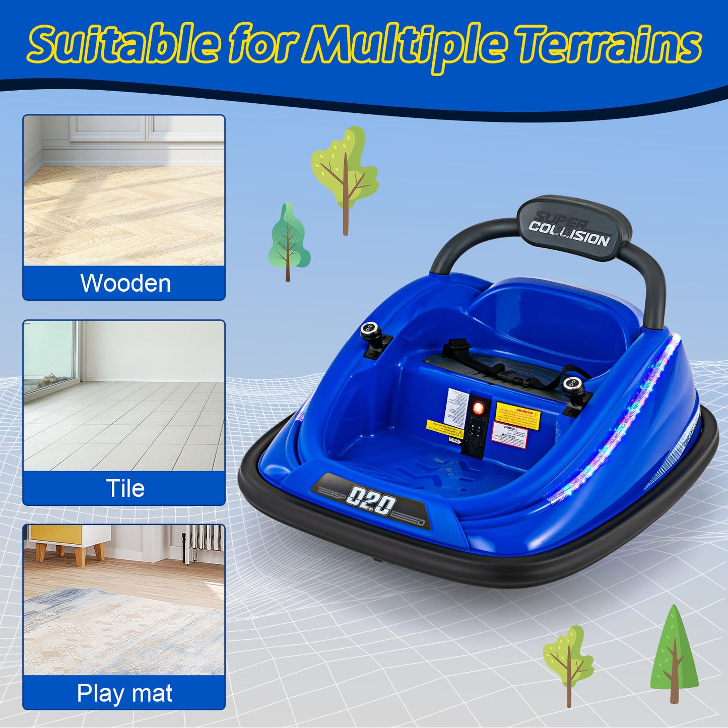 12V Kids Bumper Car Ride on Toy with Remote Control and 360 Degree Spin Rotation-Blue Kids Crystal