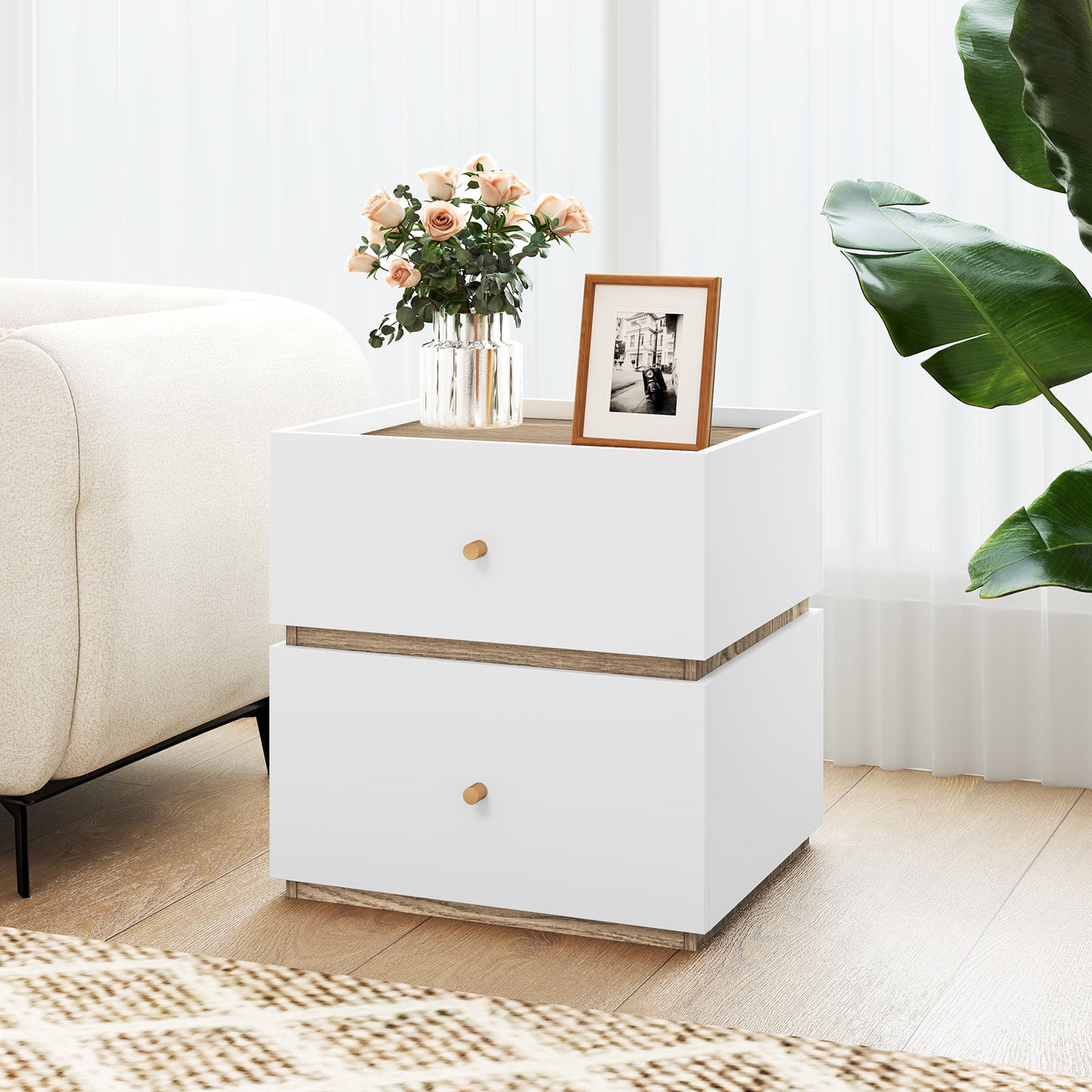 2-Drawer Modern Nightstand with Storage for Living Room Bedroom Kids Crystal