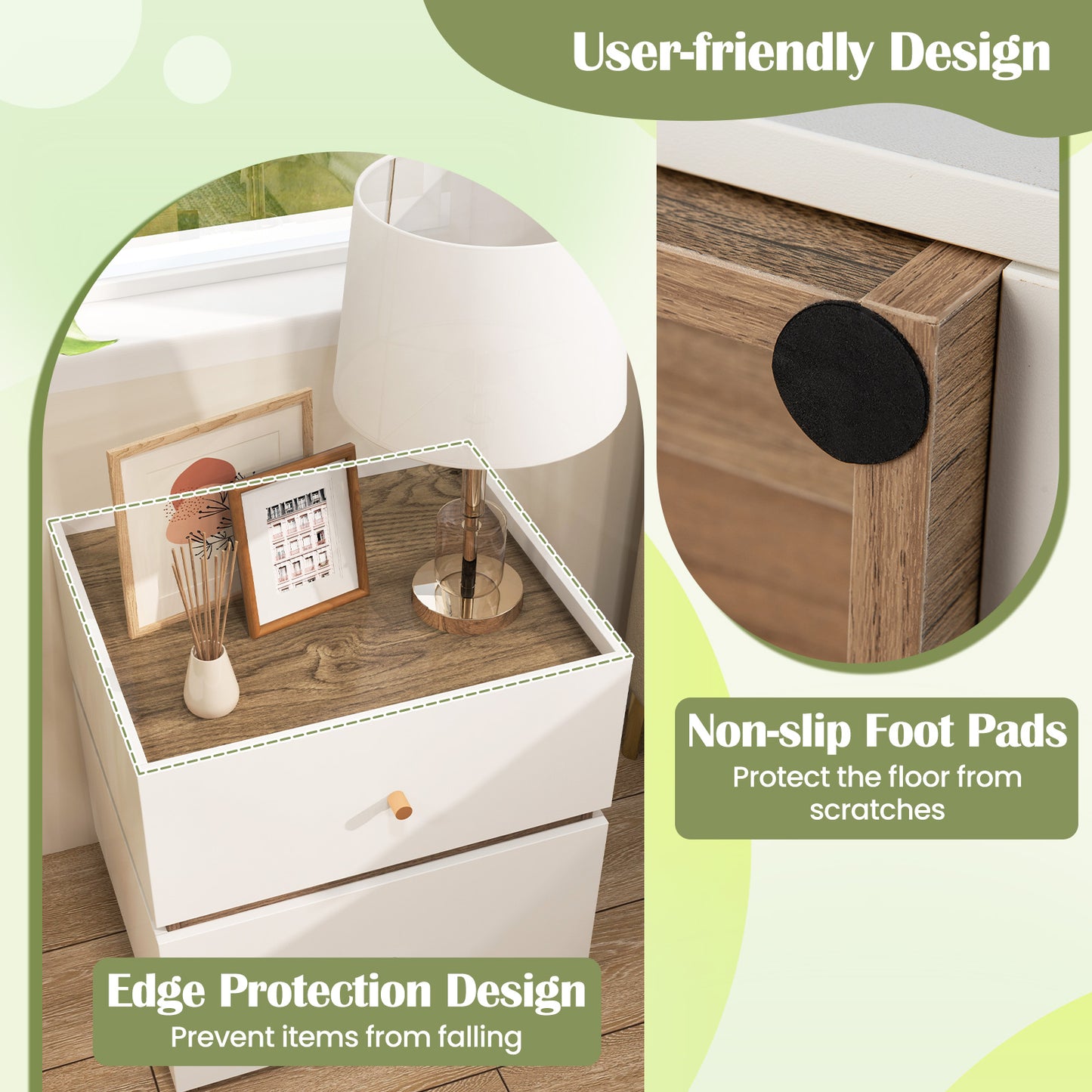 2-Drawer Modern Nightstand with Storage for Living Room Bedroom Kids Crystal