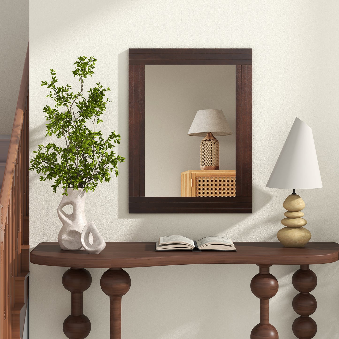 Wood Framed Wall Mirror for Bedroom Living Room Vanity Entryway-Brown Kids Crystal