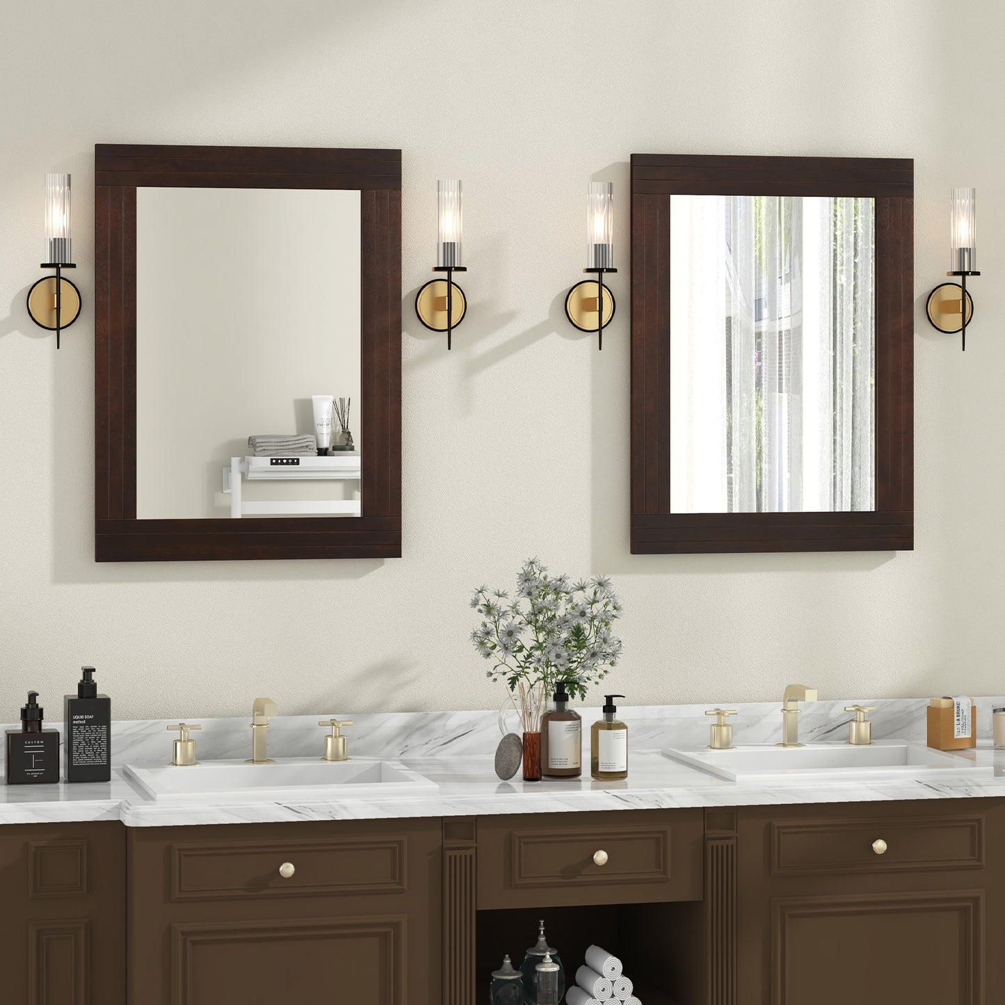 Wood Framed Wall Mirror for Bedroom Living Room Vanity Entryway-Brown Kids Crystal