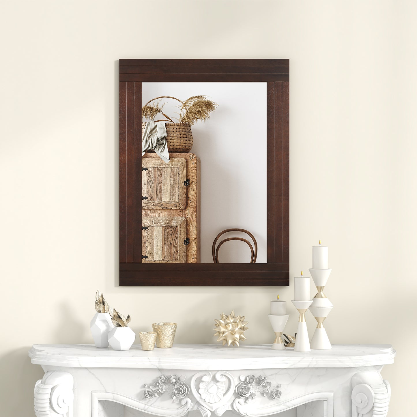 Wood Framed Wall Mirror for Bedroom Living Room Vanity Entryway-Brown Kids Crystal