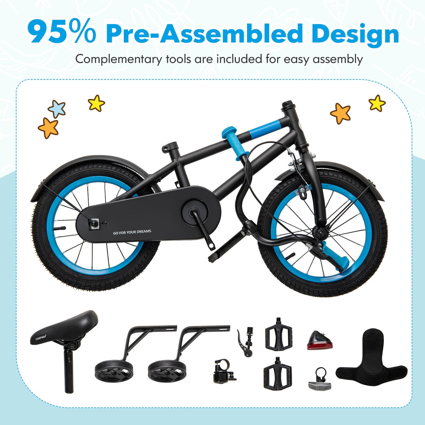 Kids Bike with Adjustable Handlebar and Saddle Black-16 inches Kids Crystal