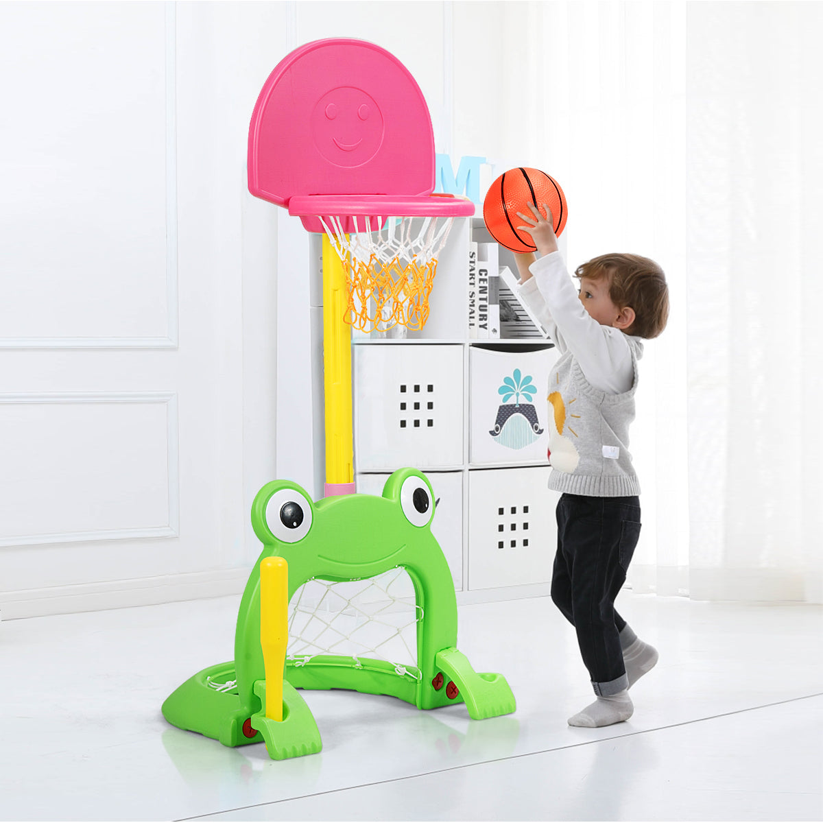 3-in-1 Kids Basketball Hoop Set Stand Kids Crystal