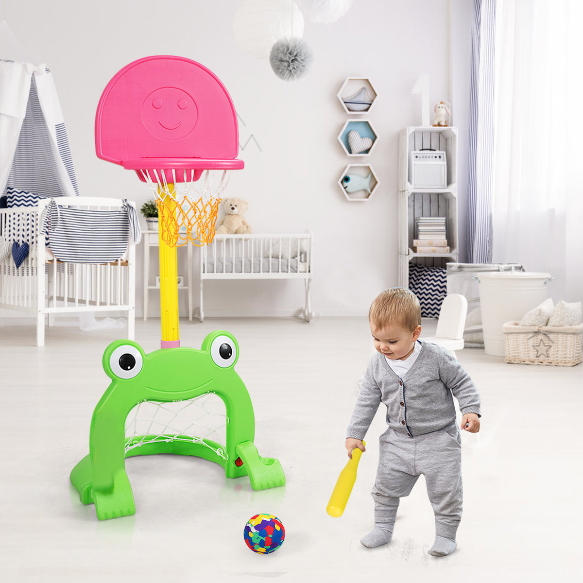 3-in-1 Kids Basketball Hoop Set Stand Kids Crystal