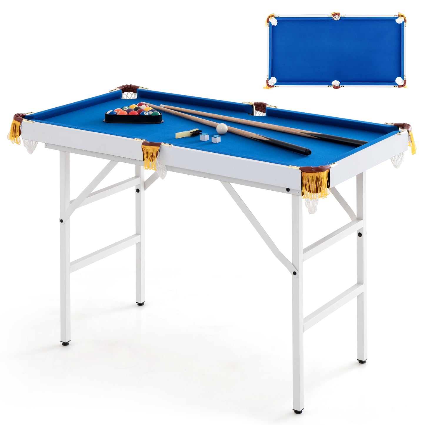 47 Inch Folding Billiard Table with Cues and Brush Chalk-Blue Kids Crystal
