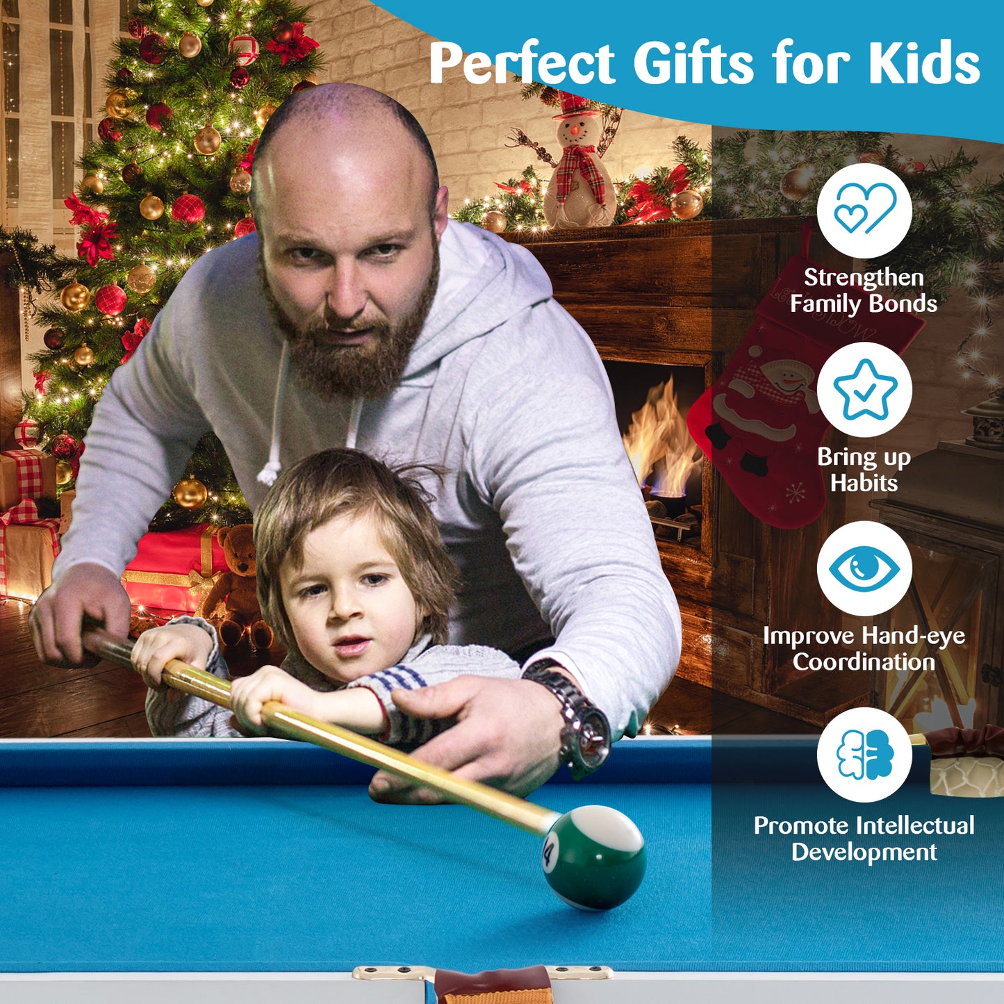 47 Inch Folding Billiard Table with Cues and Brush Chalk-Blue Kids Crystal
