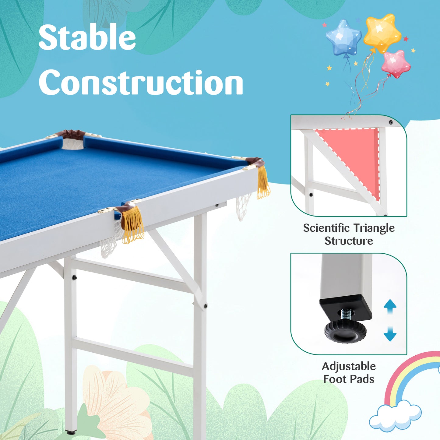 47 Inch Folding Billiard Table with Cues and Brush Chalk-Blue Kids Crystal