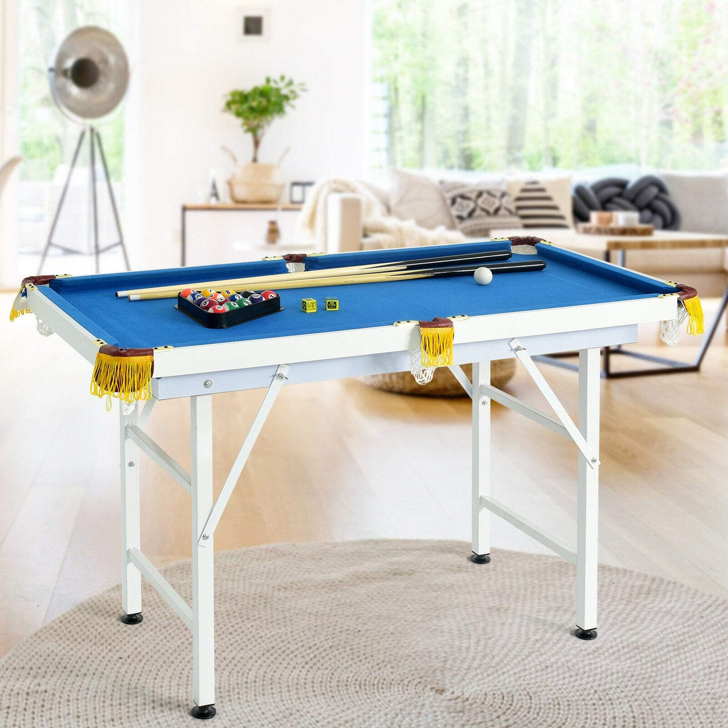 47 Inch Folding Billiard Table with Cues and Brush Chalk-Blue Kids Crystal