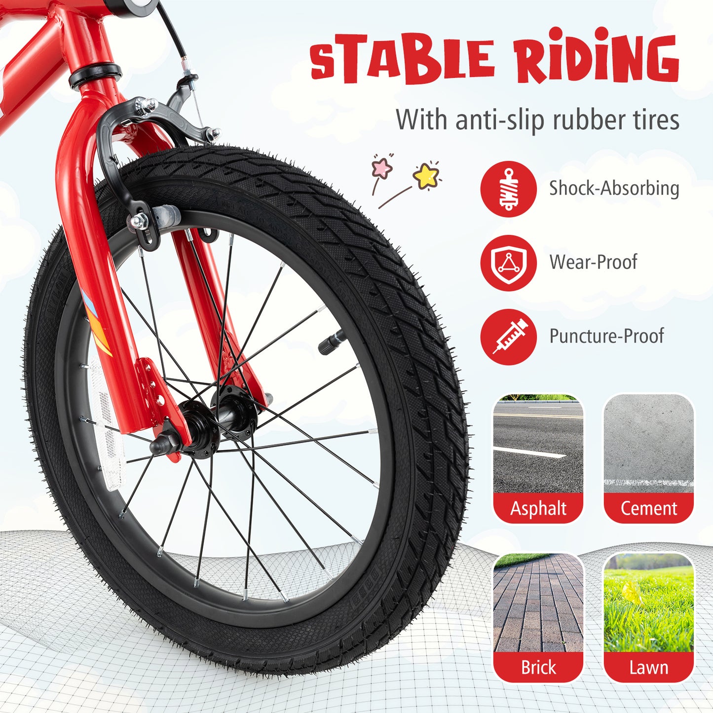 16 Inch Kids Bike with LED Lights Adjustable Carbon Steel Bicycle for 4-7 Years Old-16 inches Kids Crystal