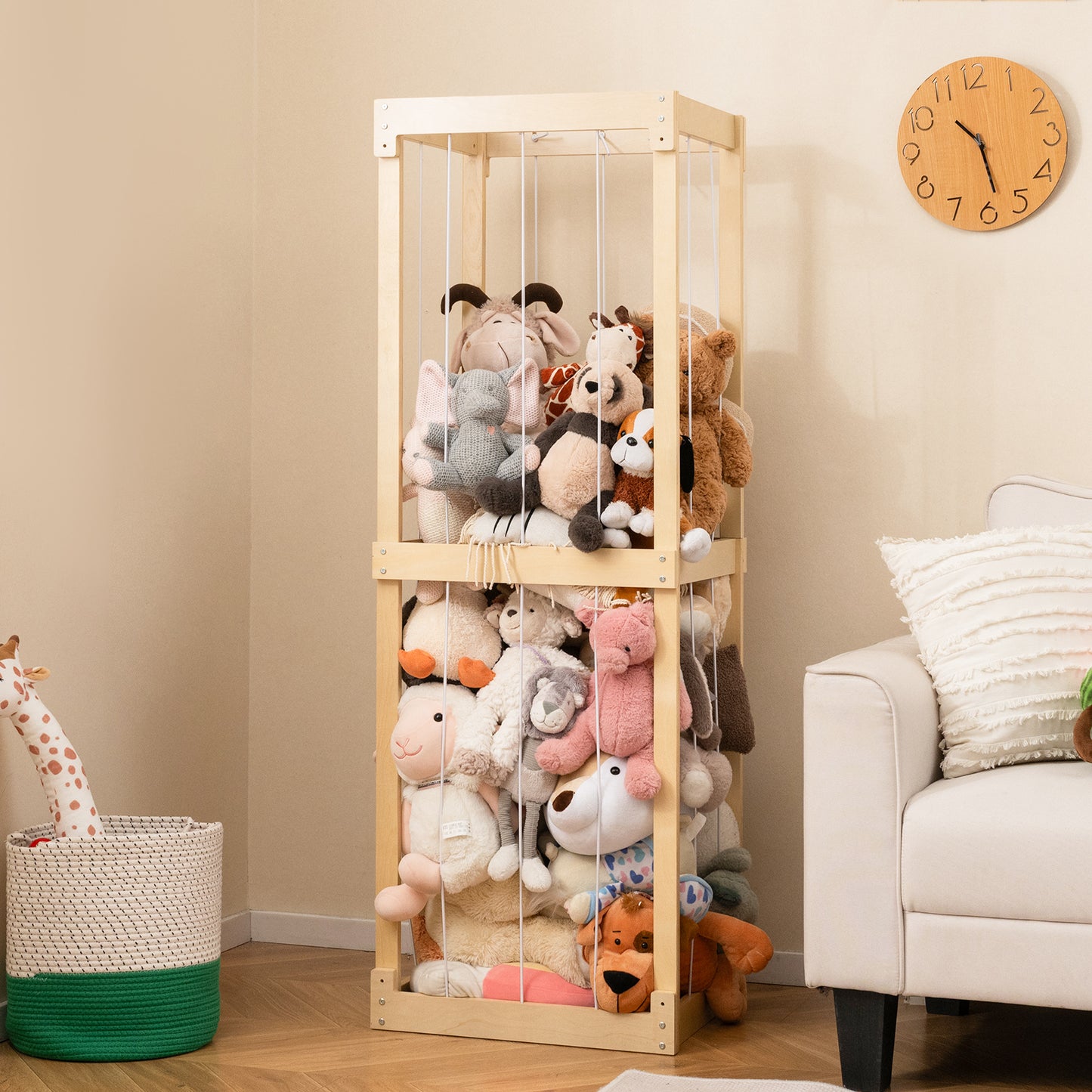 300L Large Stuffed Animal Storage with Open Top and Elastic Cords-Natural Kids Crystal