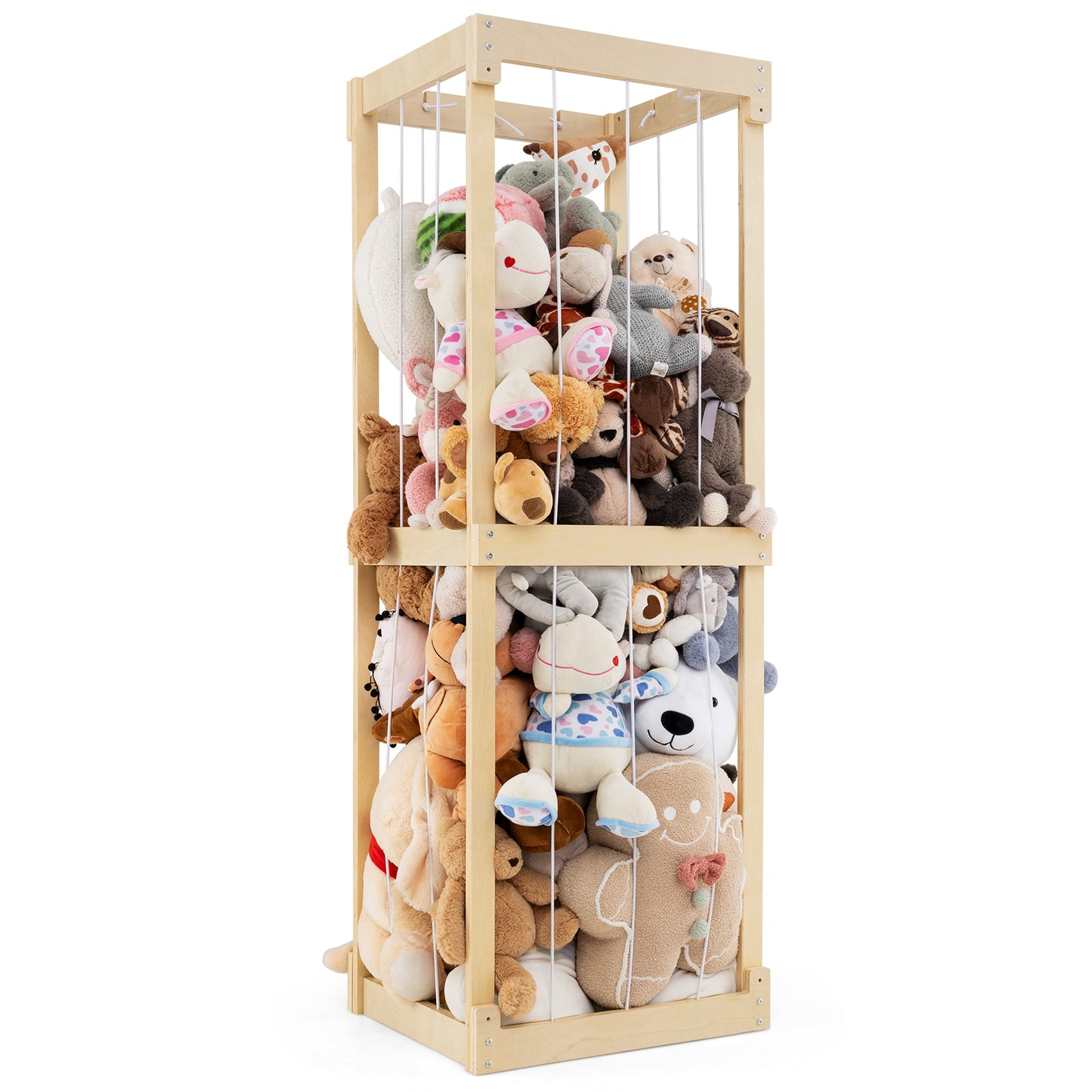 300L Large Stuffed Animal Storage with Open Top and Elastic Cords-Natural Kids Crystal