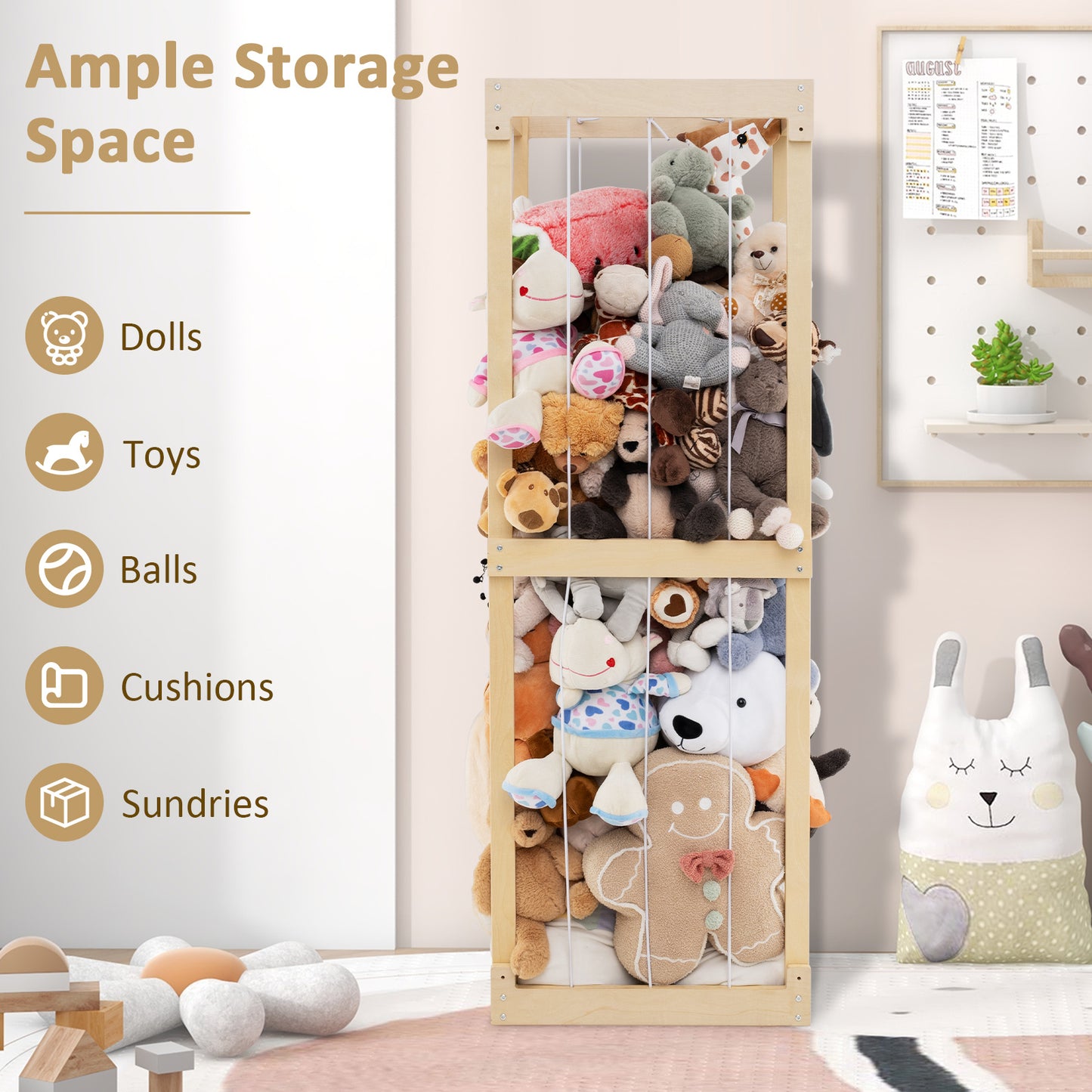 300L Large Stuffed Animal Storage with Open Top and Elastic Cords-Natural Kids Crystal