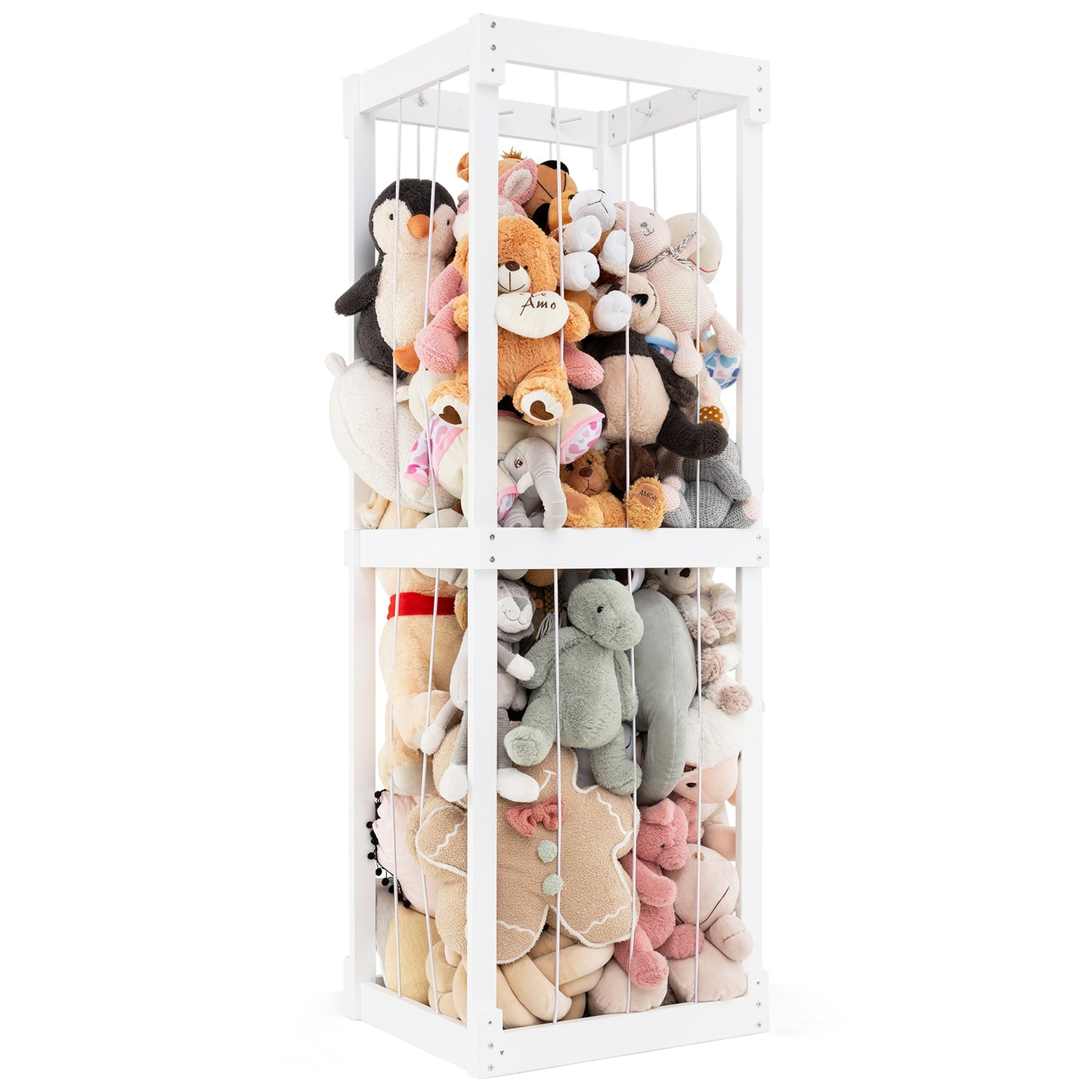 300L Large Stuffed Animal Storage with Open Top and Elastic Cords-White Kids Crystal