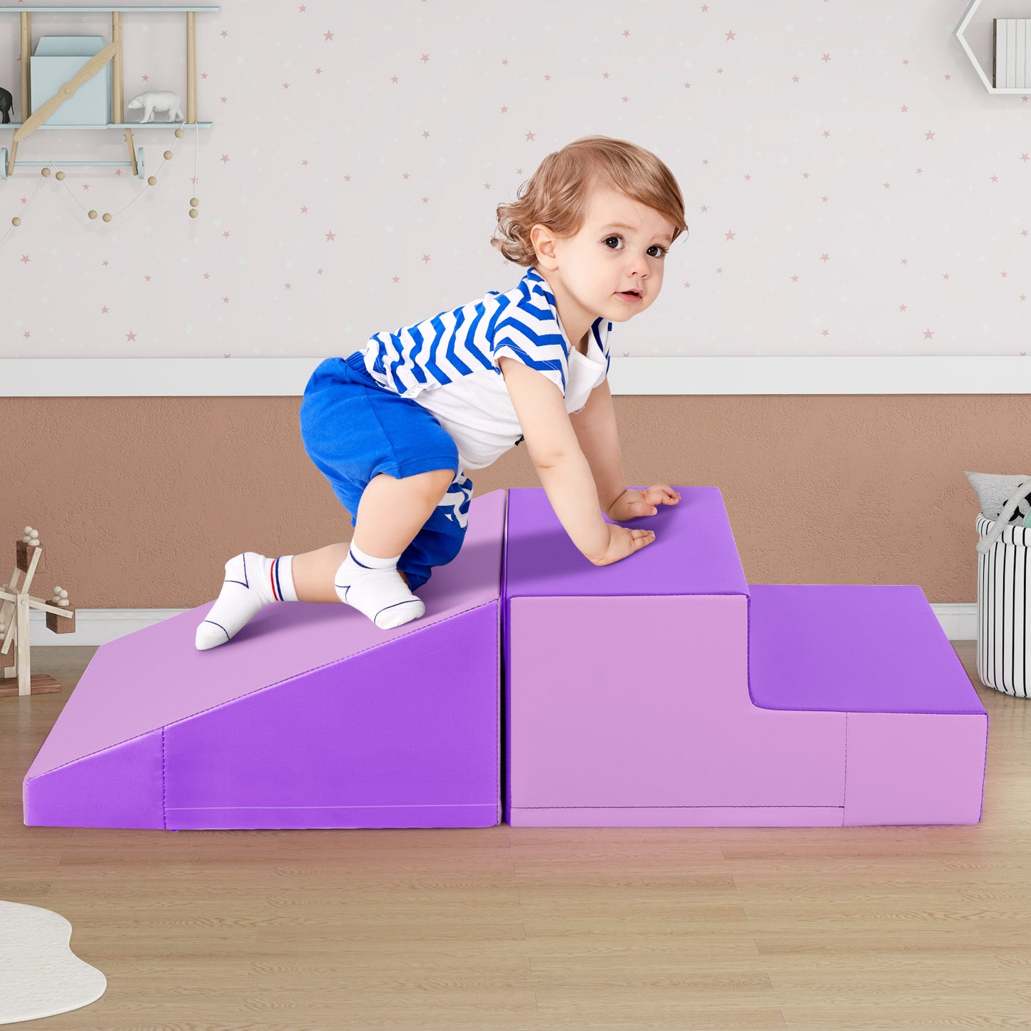 2-Piece Step and Slide Climber for Infants and Toddlers Baby Soft Play Set Foam Blocks-Purple Kids Crystal