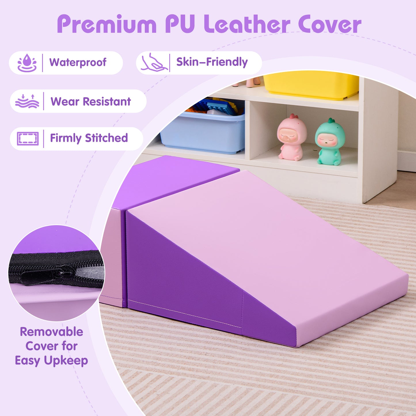 2-Piece Step and Slide Climber for Infants and Toddlers Baby Soft Play Set Foam Blocks-Purple Kids Crystal