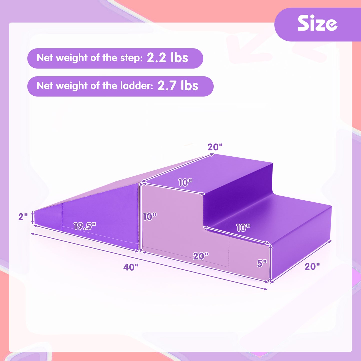 2-Piece Step and Slide Climber for Infants and Toddlers Baby Soft Play Set Foam Blocks-Purple Kids Crystal