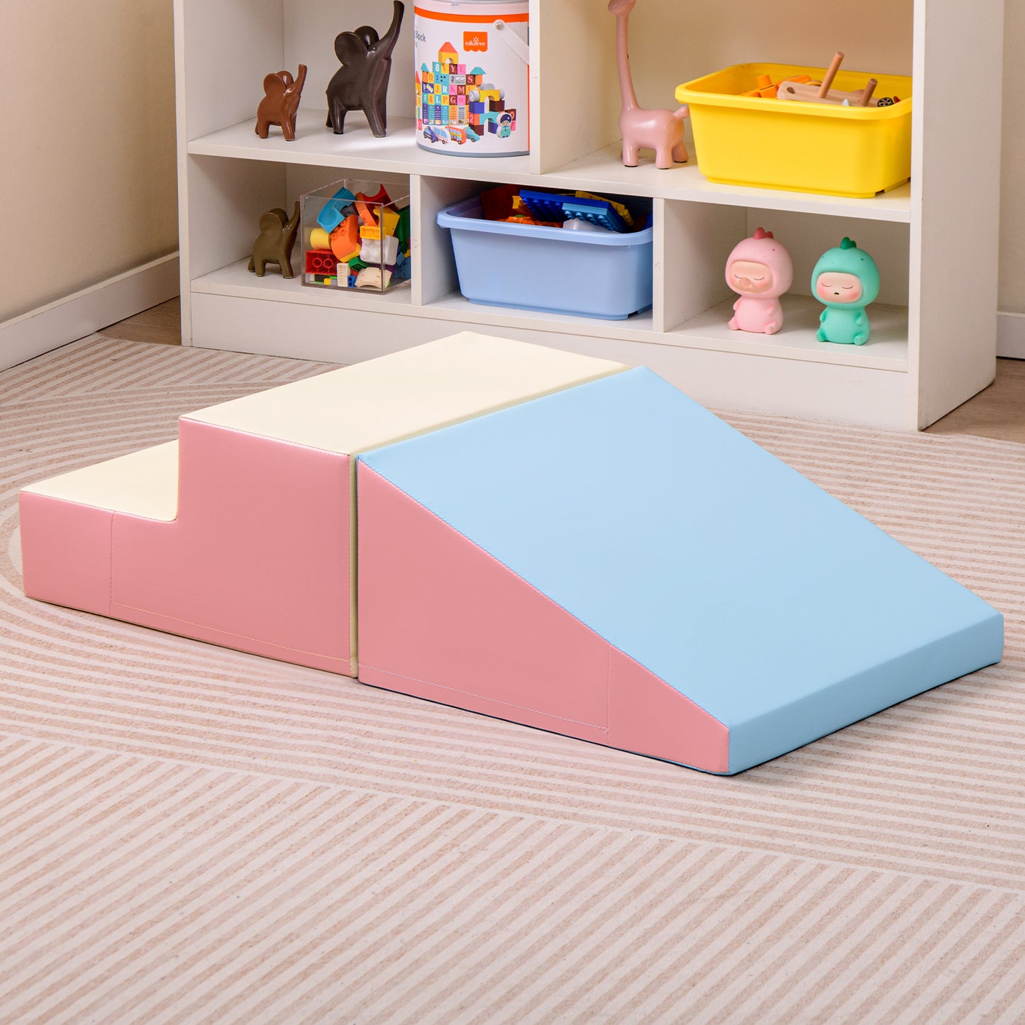 2-Piece Step and Slide Climber for Infants and Toddlers Baby Soft Play Set Foam Blocks-Pink & Blue Kids Crystal