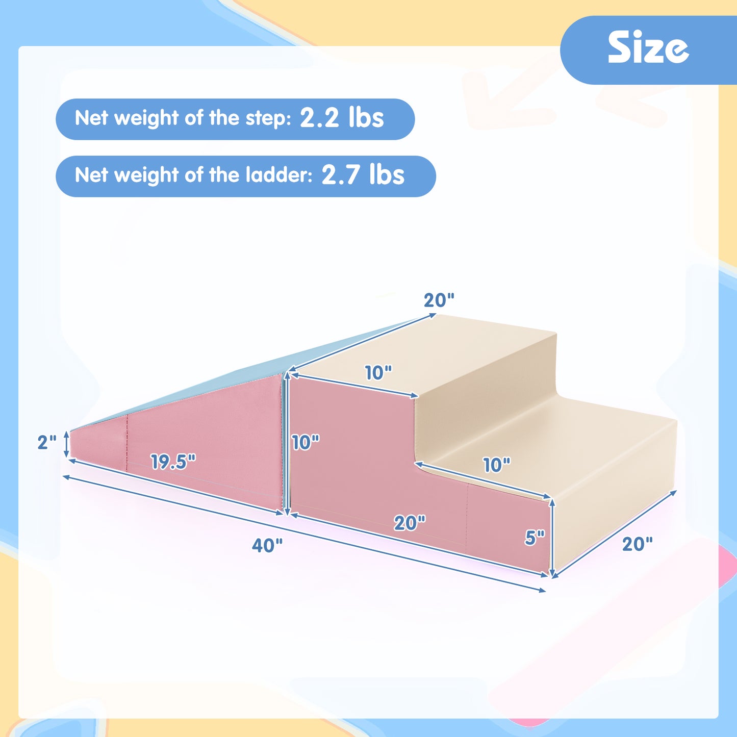 2-Piece Step and Slide Climber for Infants and Toddlers Baby Soft Play Set Foam Blocks-Pink & Blue Kids Crystal