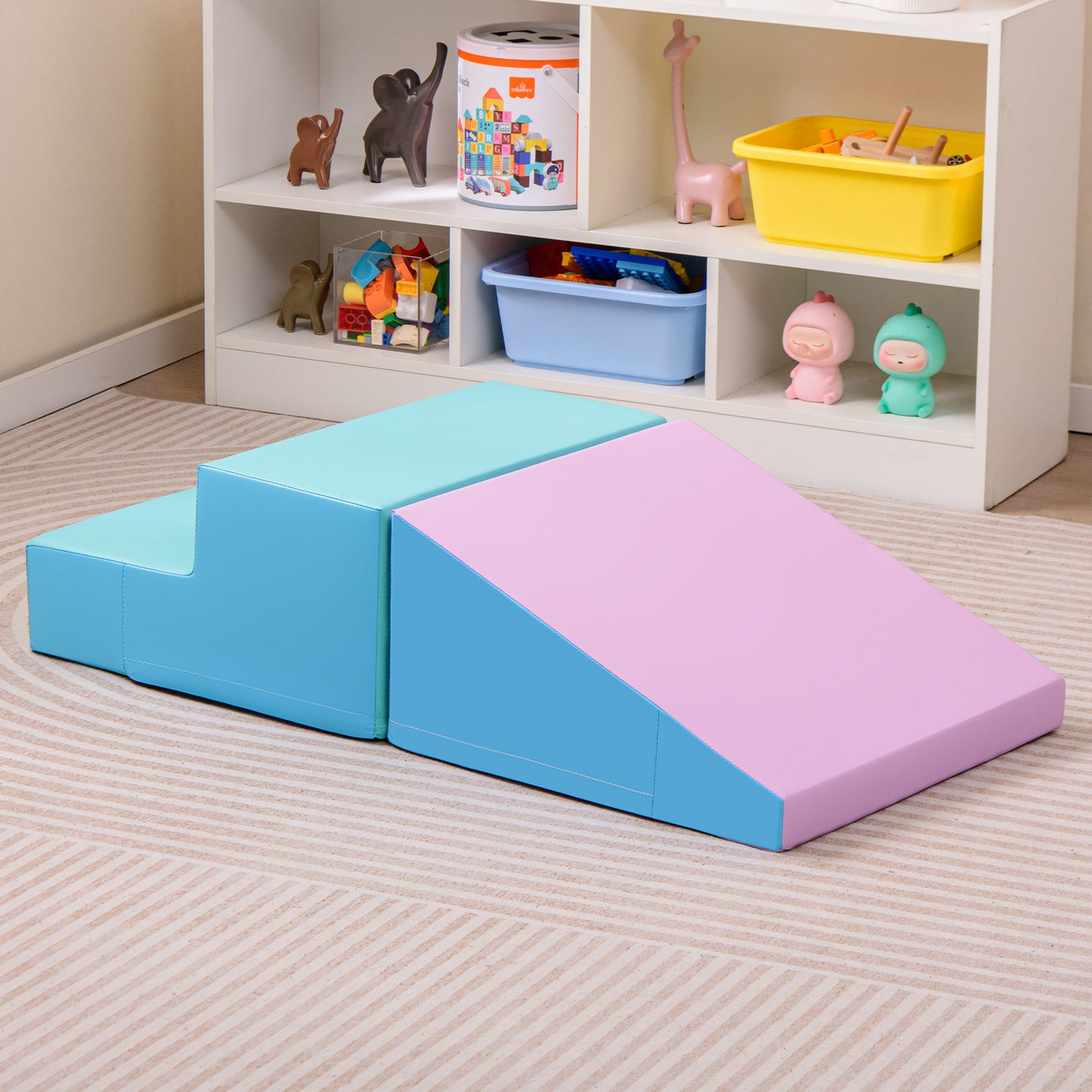 2-Piece Step and Slide Climber for Infants and Toddlers Baby Soft Play Set Foam Blocks-Blue Kids Crystal