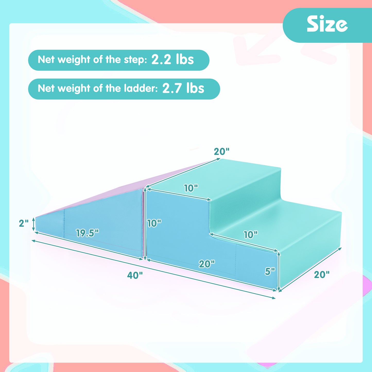 2-Piece Step and Slide Climber for Infants and Toddlers Baby Soft Play Set Foam Blocks-Blue Kids Crystal