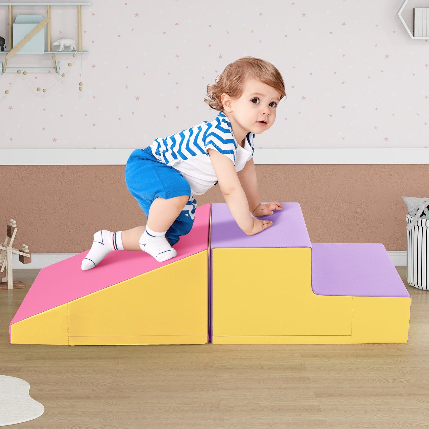 2-Piece Step and Slide Climber for Infants and Toddlers Baby Soft Play Set Foam Blocks-Yellow Kids Crystal