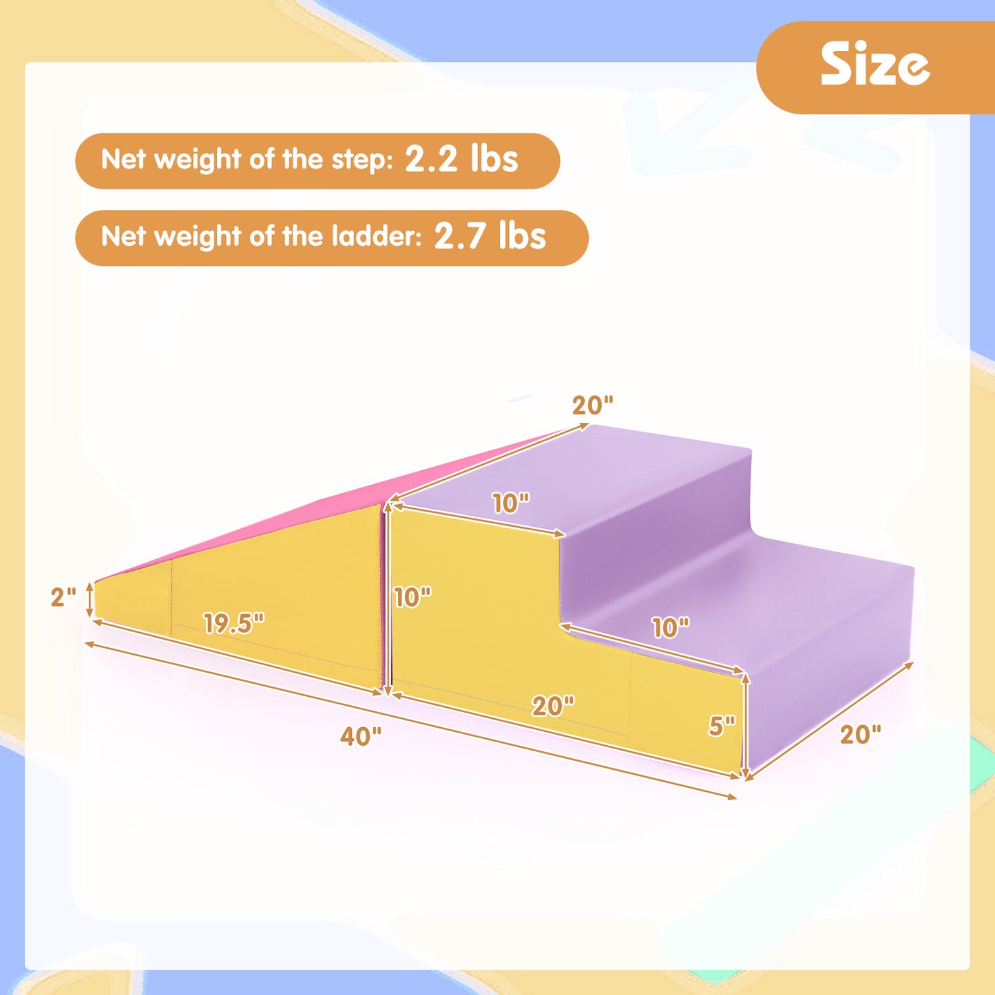 2-Piece Step and Slide Climber for Infants and Toddlers Baby Soft Play Set Foam Blocks-Yellow Kids Crystal